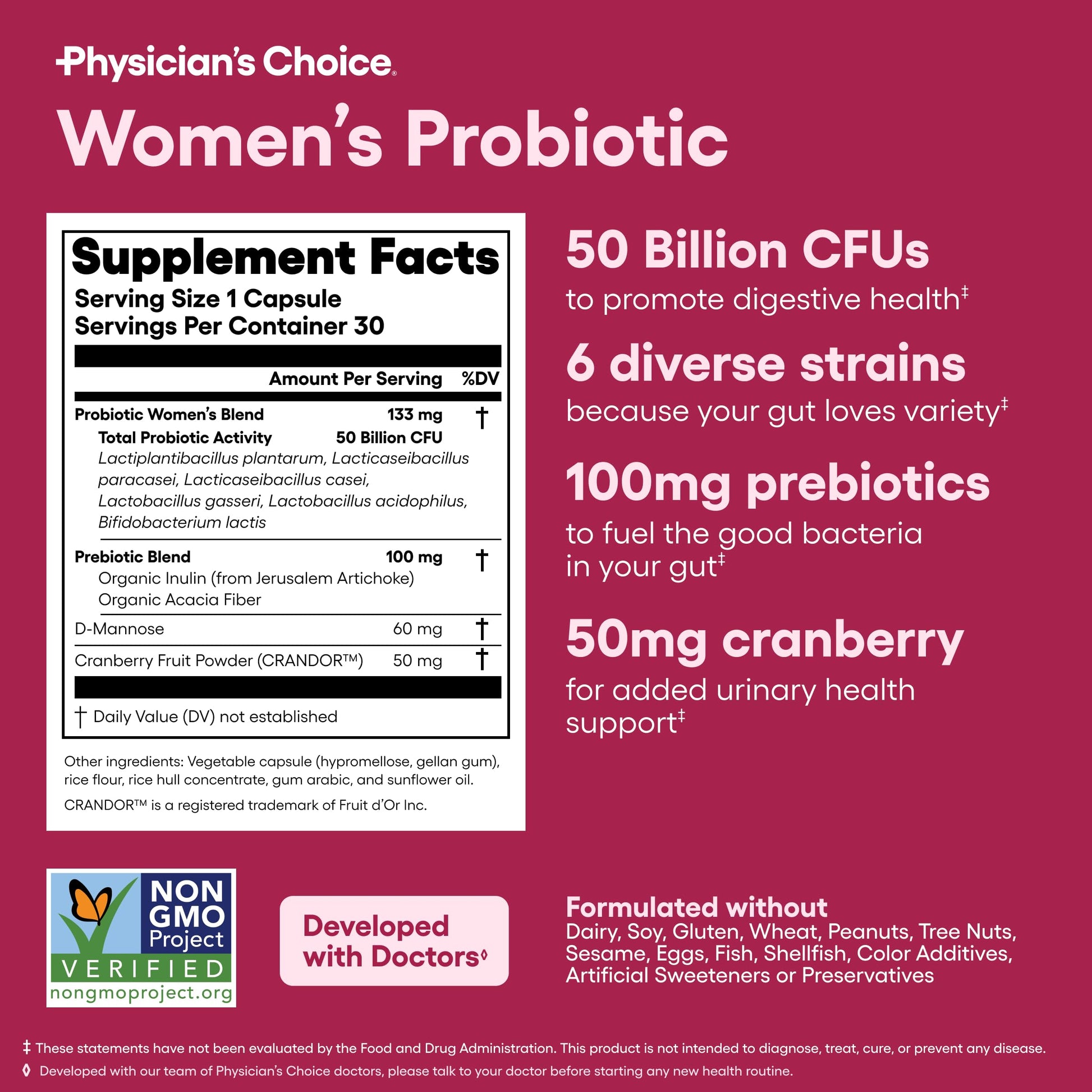 Physician's CHOICE Probiotics for Women - PH Balance, Digestive, UT, & Feminine Health - 50 Billion CFU - 6 Unique Strains for Her - Organic Prebiotics, Cranberry Extract+ - Women Probiotic - 30 CT Physician's CHOICE uk supplements