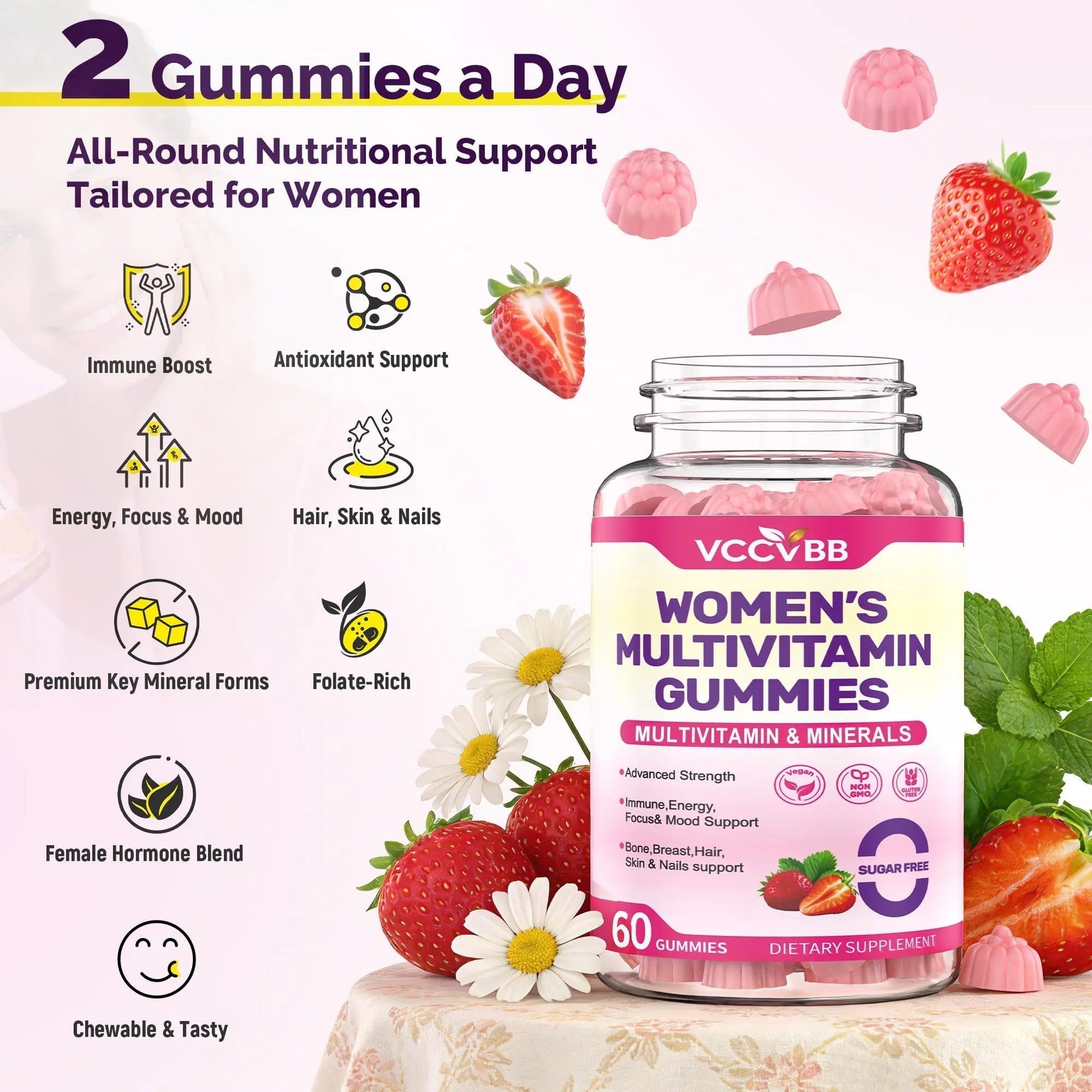 VCCVBB All-in-One Women's Multivitamin Gummies with Complete Vitamin & Mineral Complex, Herbal Blends for Energy, Overall Health VCCVBB uk supplements