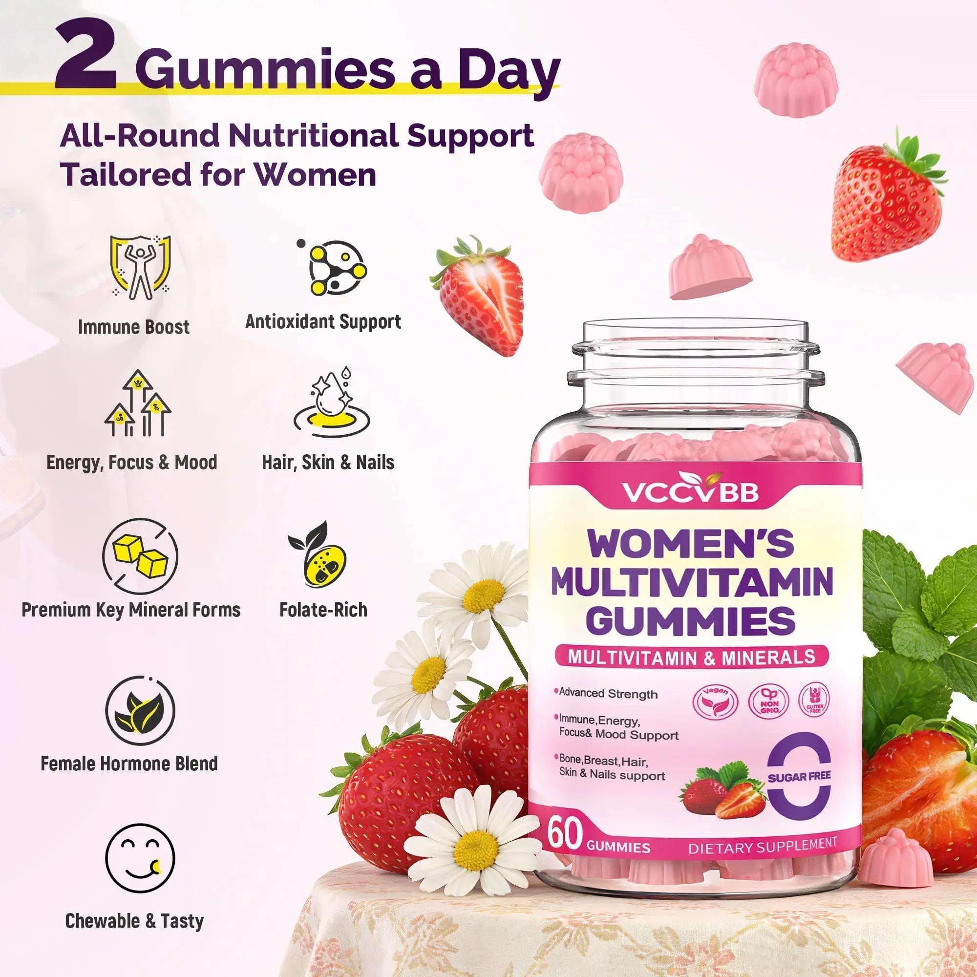 VCCVBB All-in-One Women's Multivitamin Gummies with Complete Vitamin & Mineral Complex, Herbal Blends for Energy, Overall Health VCCVBB uk supplements