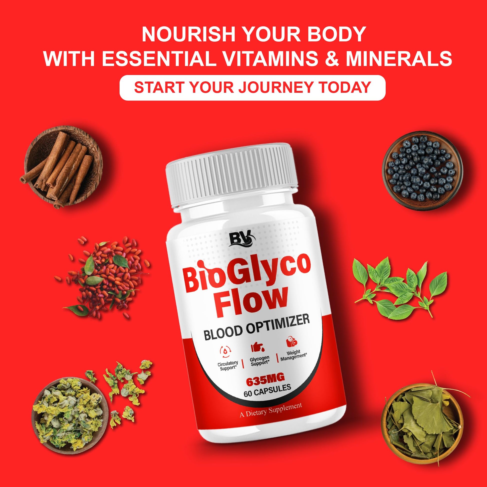 BioGlyco Flow Advanced Daily Multivitamin Health Support and All Natural Wellness Supplement Formula, BioGlyco Flow Premium Health and Wellness Support Formula Supplement (1 Pack - 60 Capsules) BLUE VIBE uk supplements