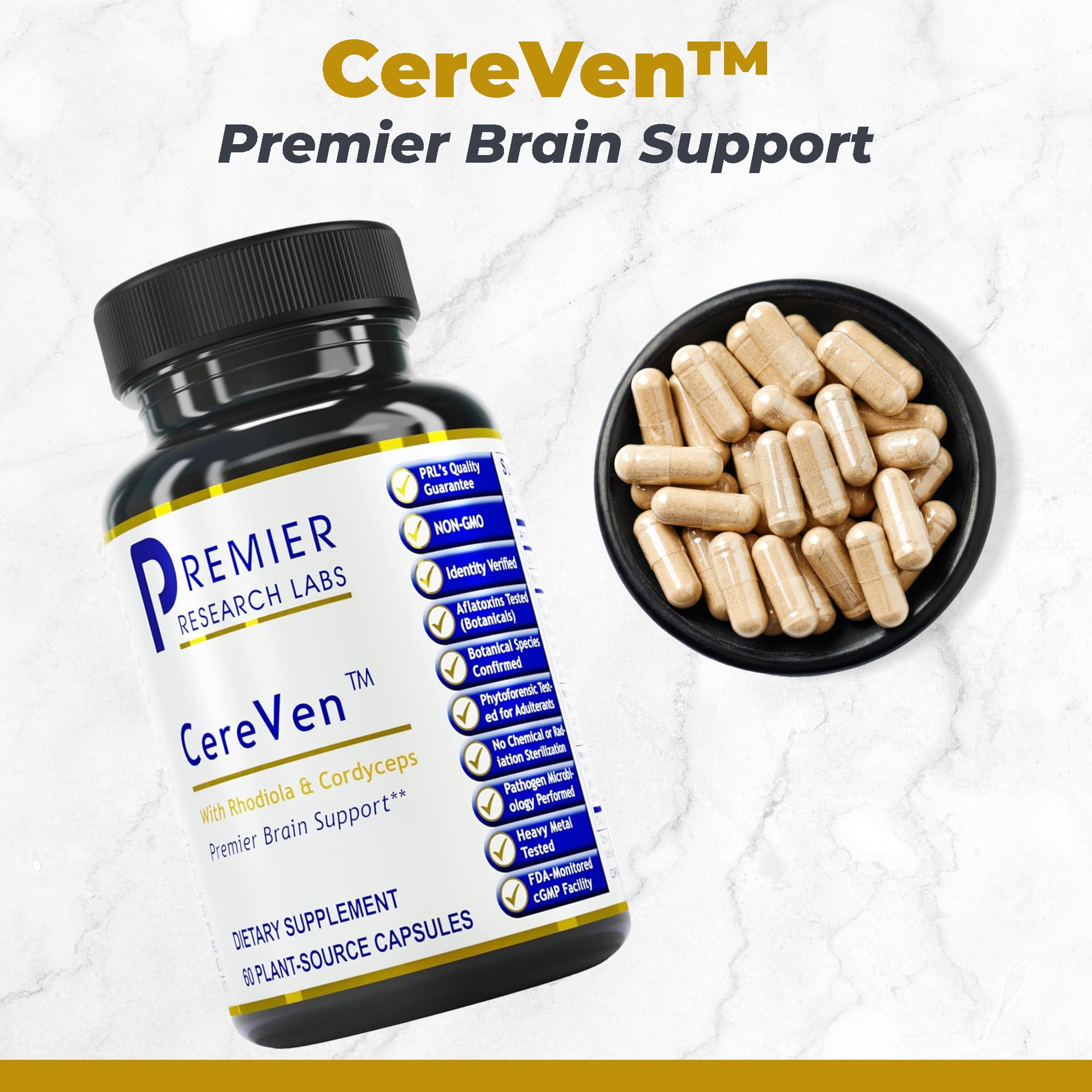 Premier Research Labs CereVen - Herbal Brain Supplement for Memory & Focus Featuring Rhodiola Rosea, Rhodiola Rosea Supplement for Brain Health Support - 60 Vegetarian Capsules Premier Research Labs uk supplements