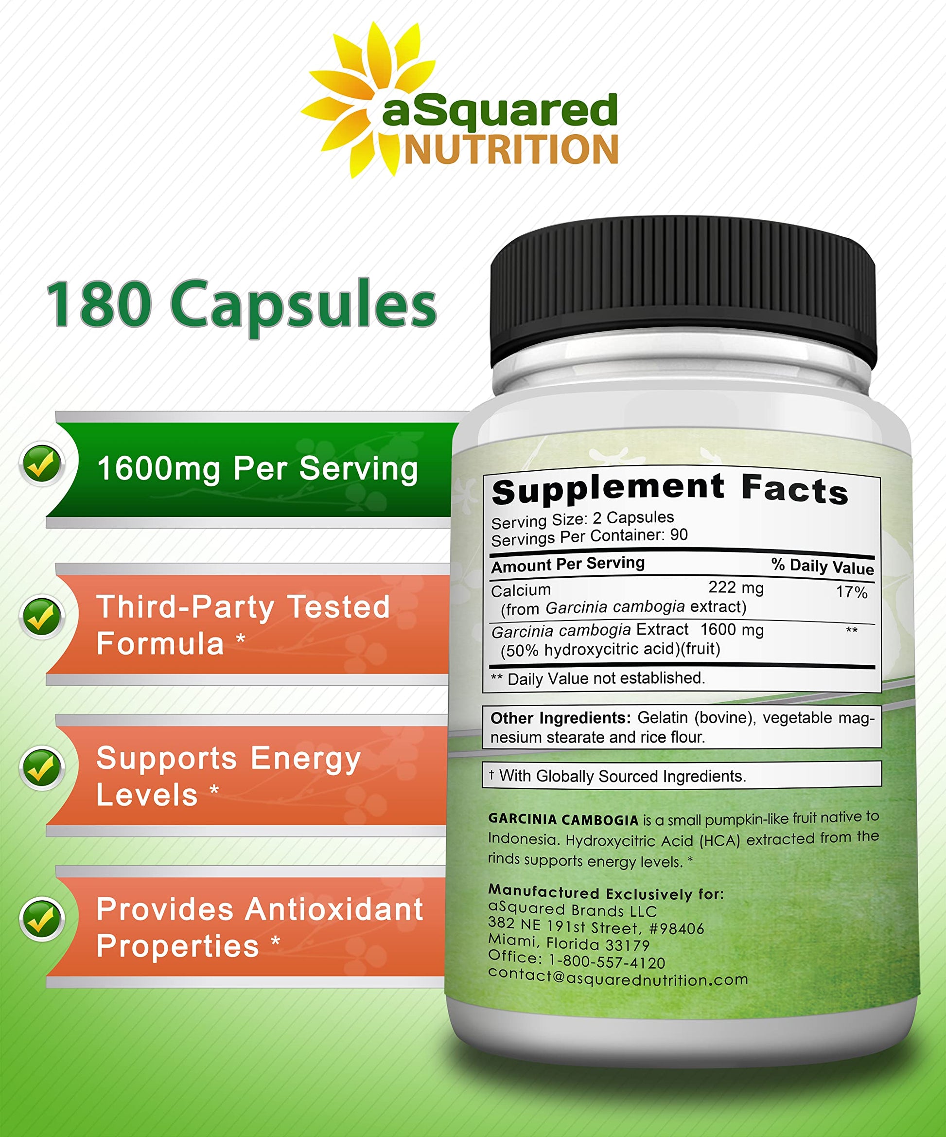 aSquared Nutrition Garcinia Cambogia 1600mg-180 Capsules-Natural Pure Extract Pills aSquared Nutrition uk supplements
