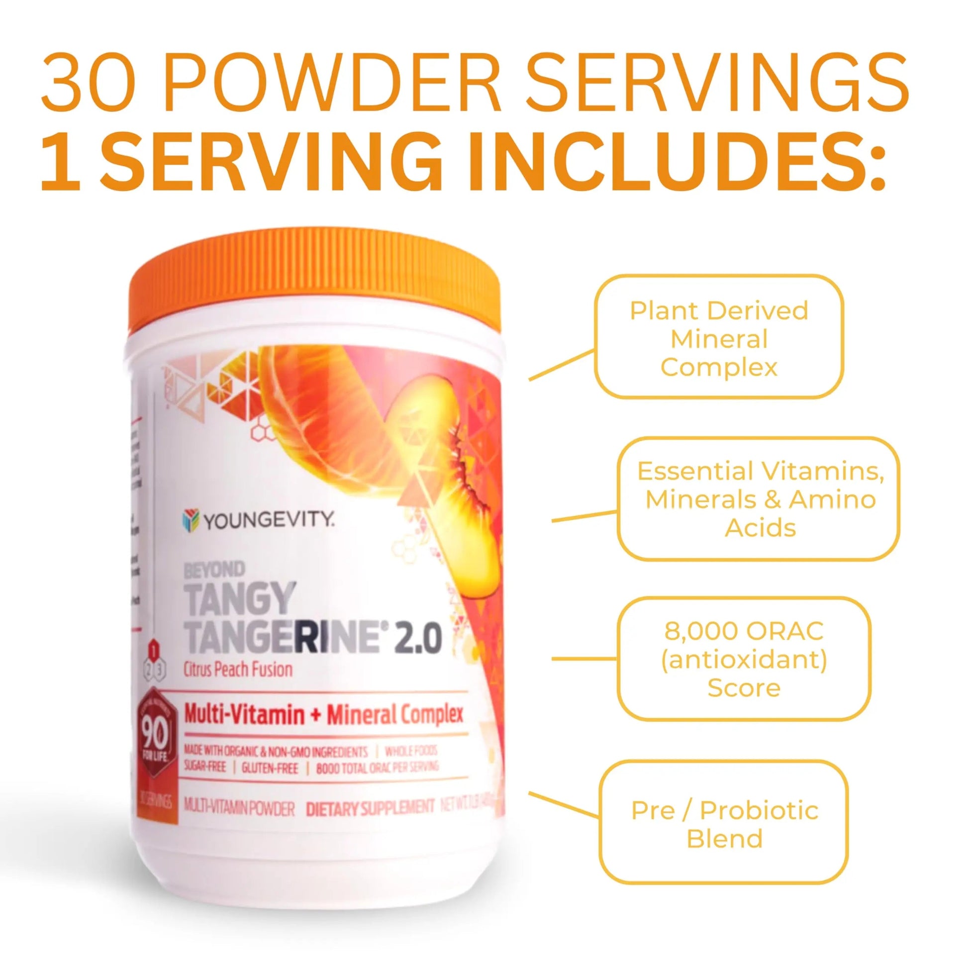Youngevity Beyond Tangy Tangerine 2.0 Citrus Peach Ultimate Multi-Vitamin & Mineral Complex - Made with Natural & Whole Foods | 8,000 ORAC | 2 Canisters Youngevity uk supplements