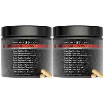 Formulation Factory Primal Power 10-in-1 Grass-Fed Organ Supplement with Beef Liver, Heart, Marrow, Testicle, Kidney, Supports Vitality, Hormones, Energy, Immunity (4 Month Supply, 240 Capsules) Formulation Factory uk supplements