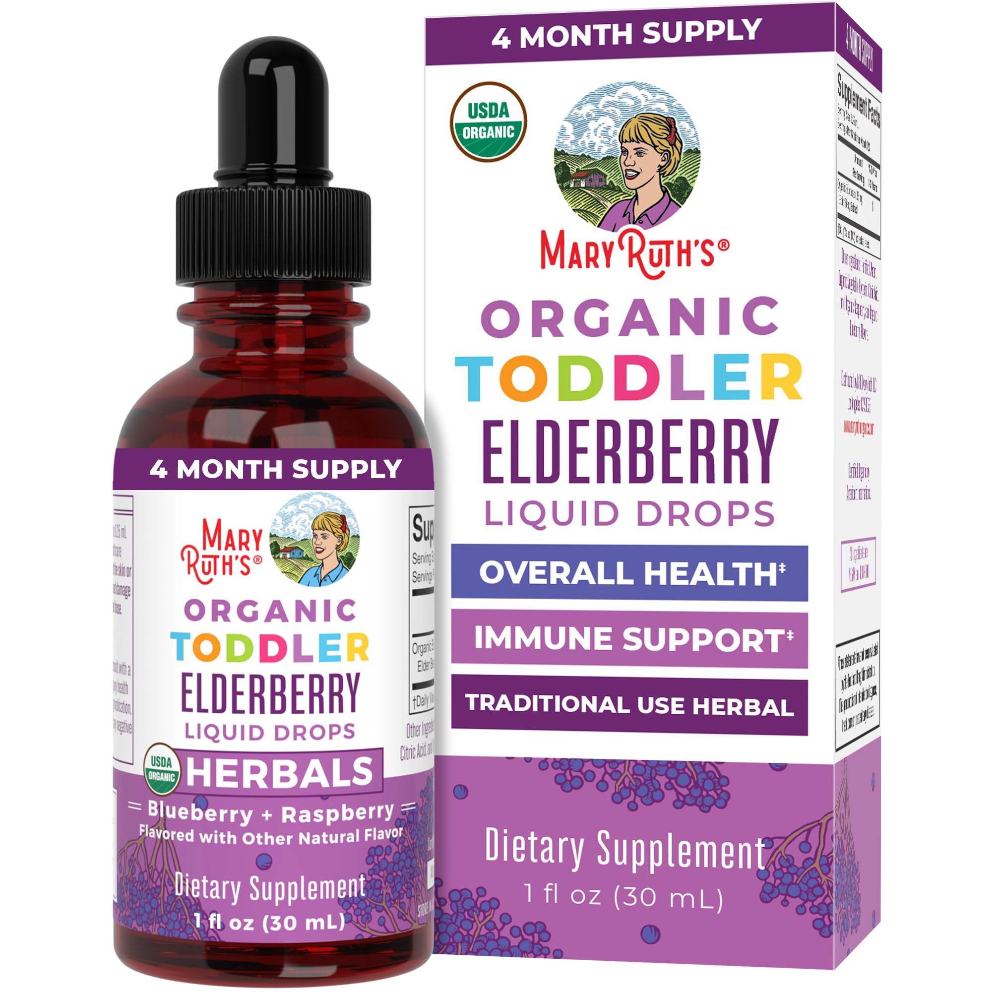 MaryRuth Organics Toddler Elderberry Syrup, USDA Organic Elderberry, Sugar Free Kids Immune Support Supplement for Ages 1-3 Years, Clean Label Project Verified®, Vegan, Non-GMO, Gluten Free, 1 Fl Oz MARYRUTH'S uk supplements