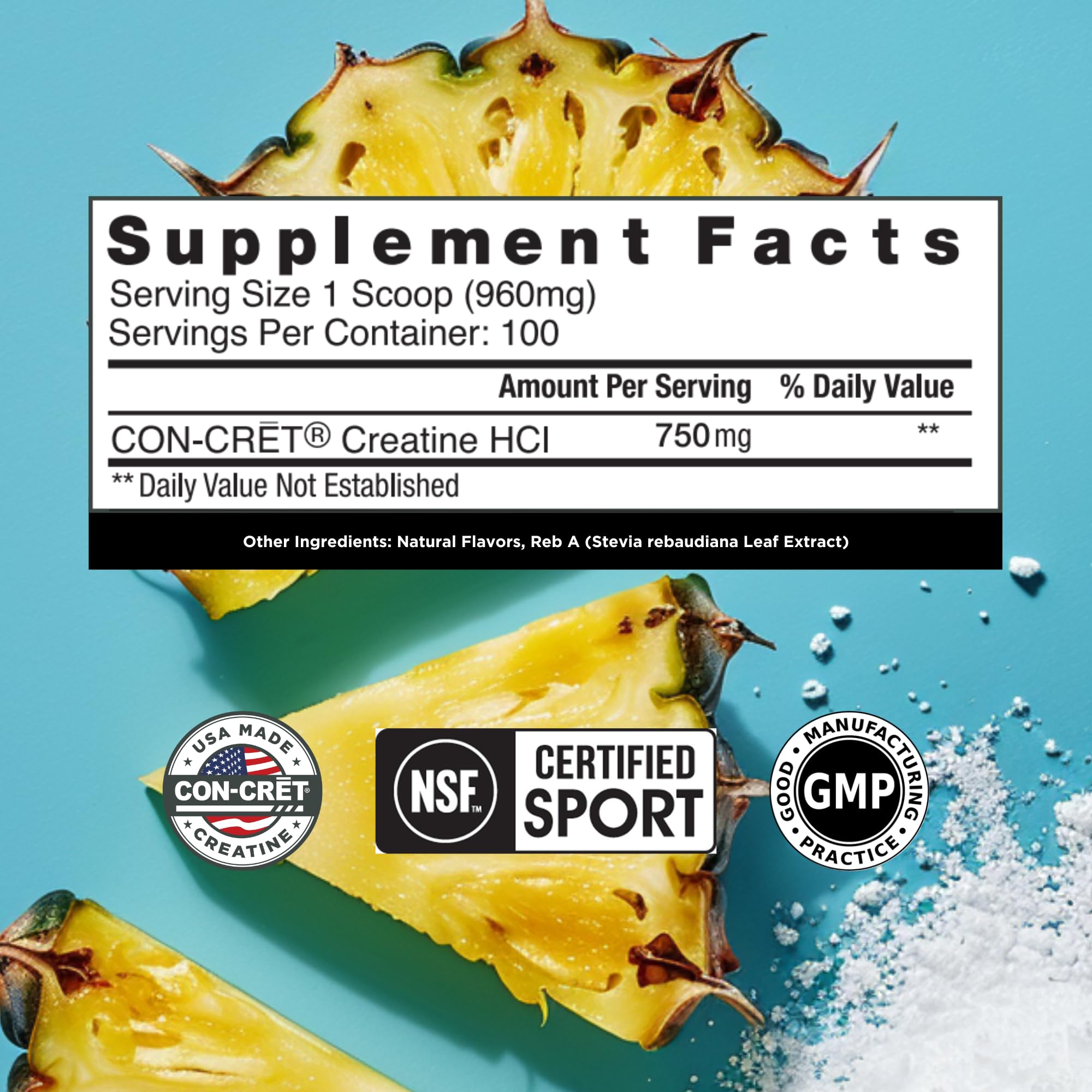CON-CRET Creatine HCl Powder | Muscle, Cognitive, Cellular Energy Support | No Bloating or Cramps | USA Made & NSF Certified | Pineapple (100 Serving) CON-CRET uk supplements