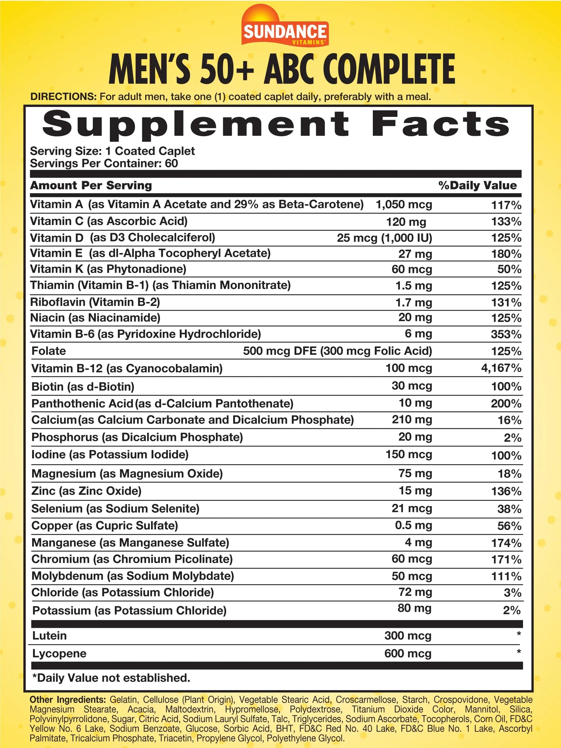 Sundance Men's 50+ Multivitamin Caplets | with Vitamins A, C, E, B6, B12 | Multimineral Formula | Non-GMO & Gluten Free Supplement Sundance uk supplements