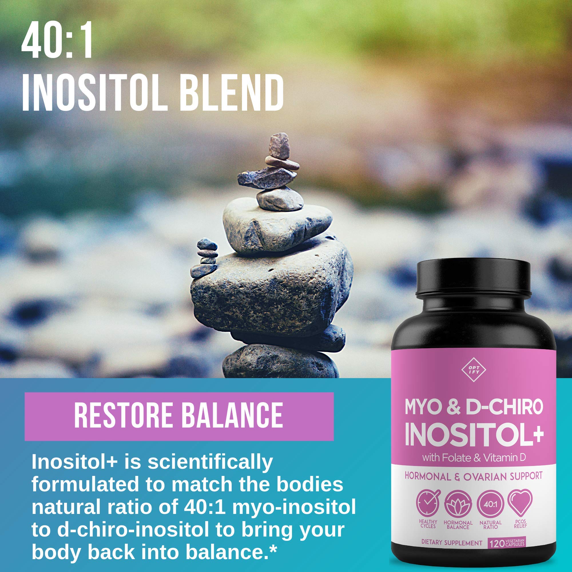 Premium Inositol Supplement - Myo-Inositol and D-Chiro Inositol Plus Folate and Vitamin Optify uk supplements