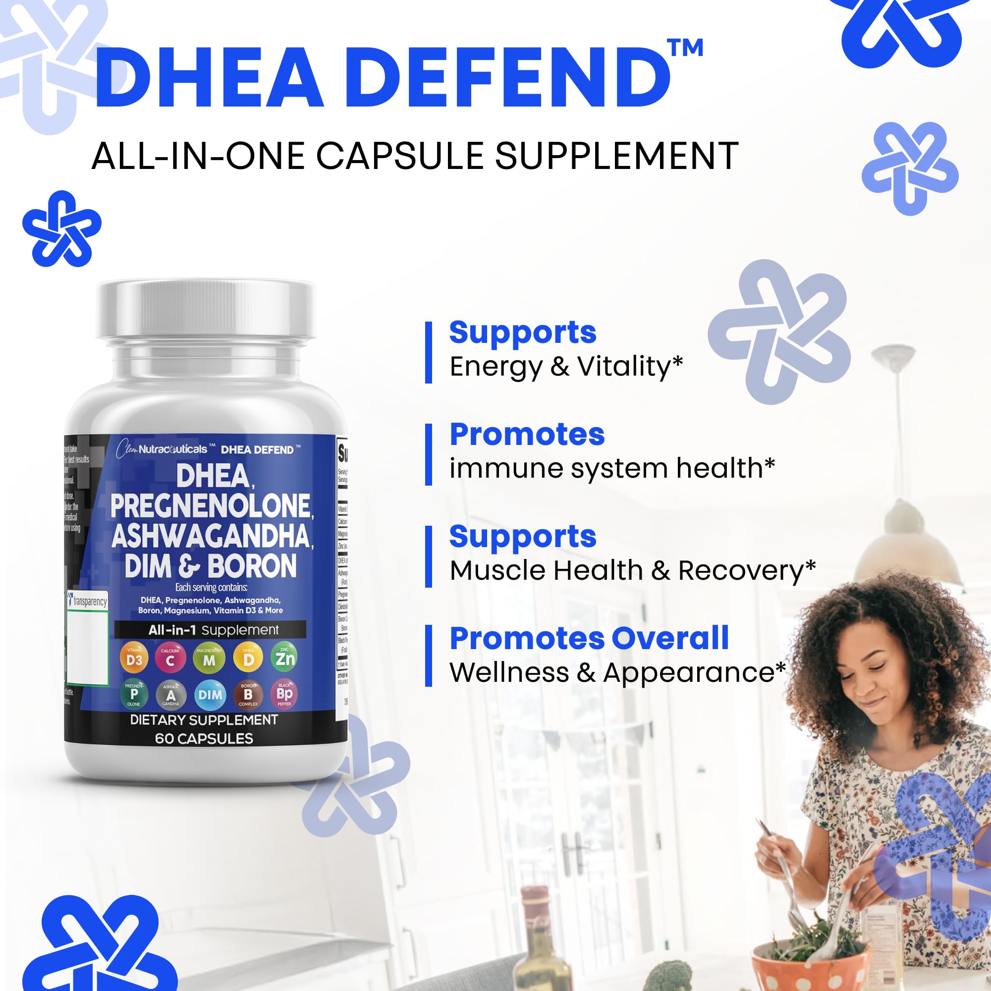 DHEA 200mg Supplement Pregnenolone 100mg for Men & Women with DIM Ashwagandha Boron 6mg Complex Calcium Magnesium Zinc 50mg Vitamin D3 5000 iu Hormone Support Capsules Pills - Made in USA 60 Ct Clean Nutraceuticals uk supplements
