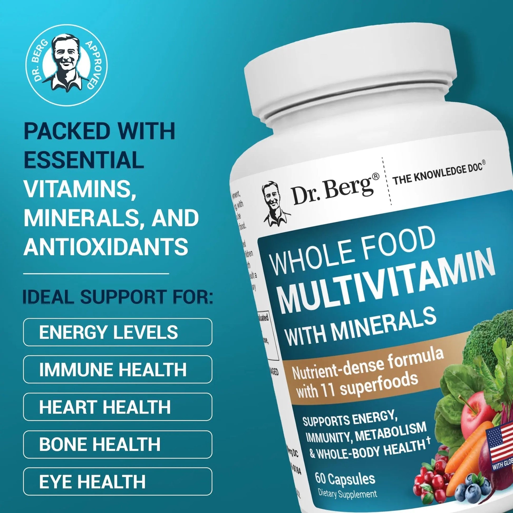 Dr. Berg Whole Food Multivitamin with Minerals - Daily Multivitamin for Men and Women - Includes Premium Whole Food Fruits and Vegetable Blend Dr. Berg Nutritionals uk supplements