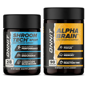ONNIT Cognitive & Endurance Support Bundle: Alpha Brain Nootropic Capsules (90 Count) + Shroom Tech Sport Exercise Support Capsules (28 Count), IGEN Non-GMO Tested Focus, Energy & Endurance, 2 Pack ONNIT uk supplements