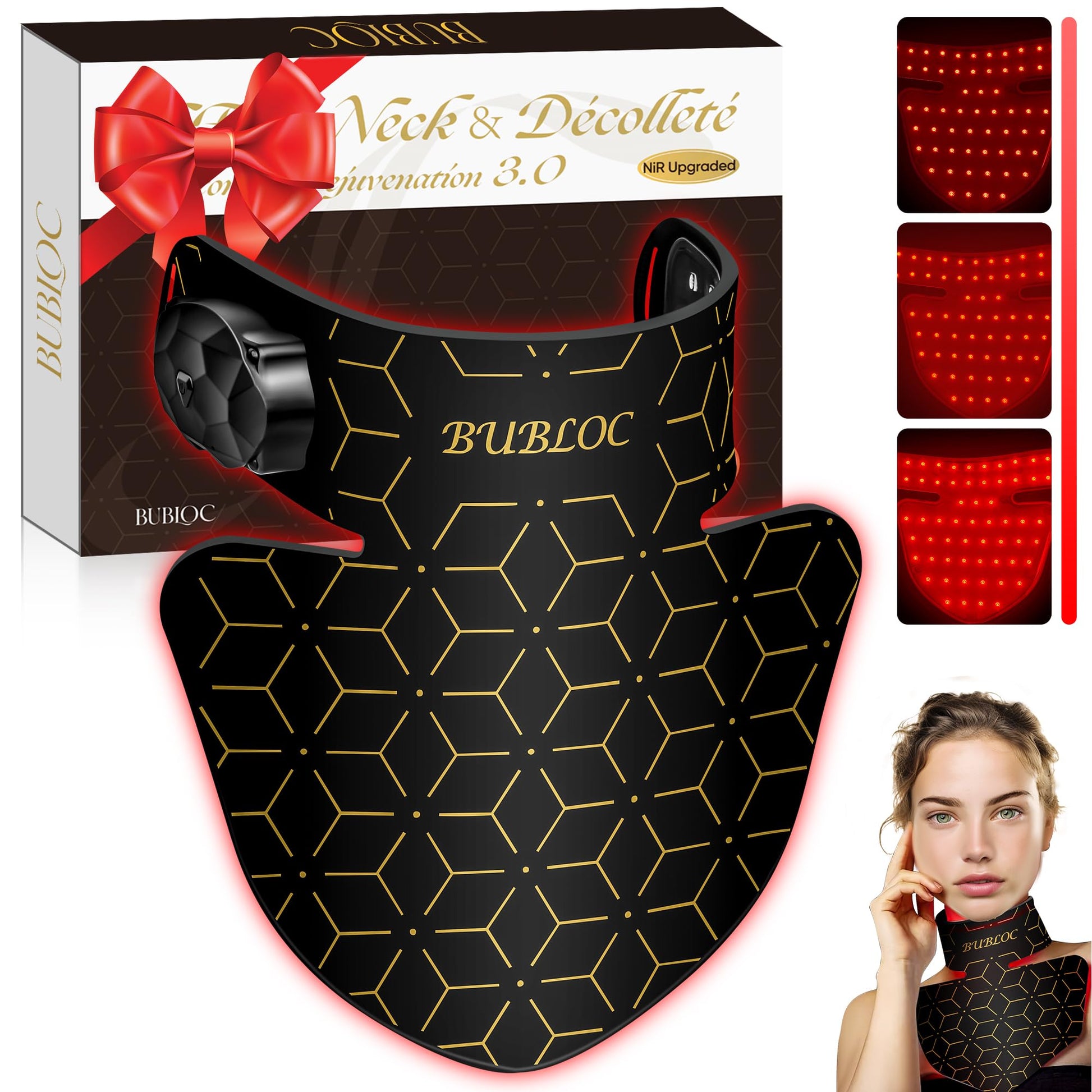 Upgraded Red Light Therapy Mask for Neck & Décolleté, 850 nm Wireless Infrared Light Therapy Suitable BUBLOC uk supplements