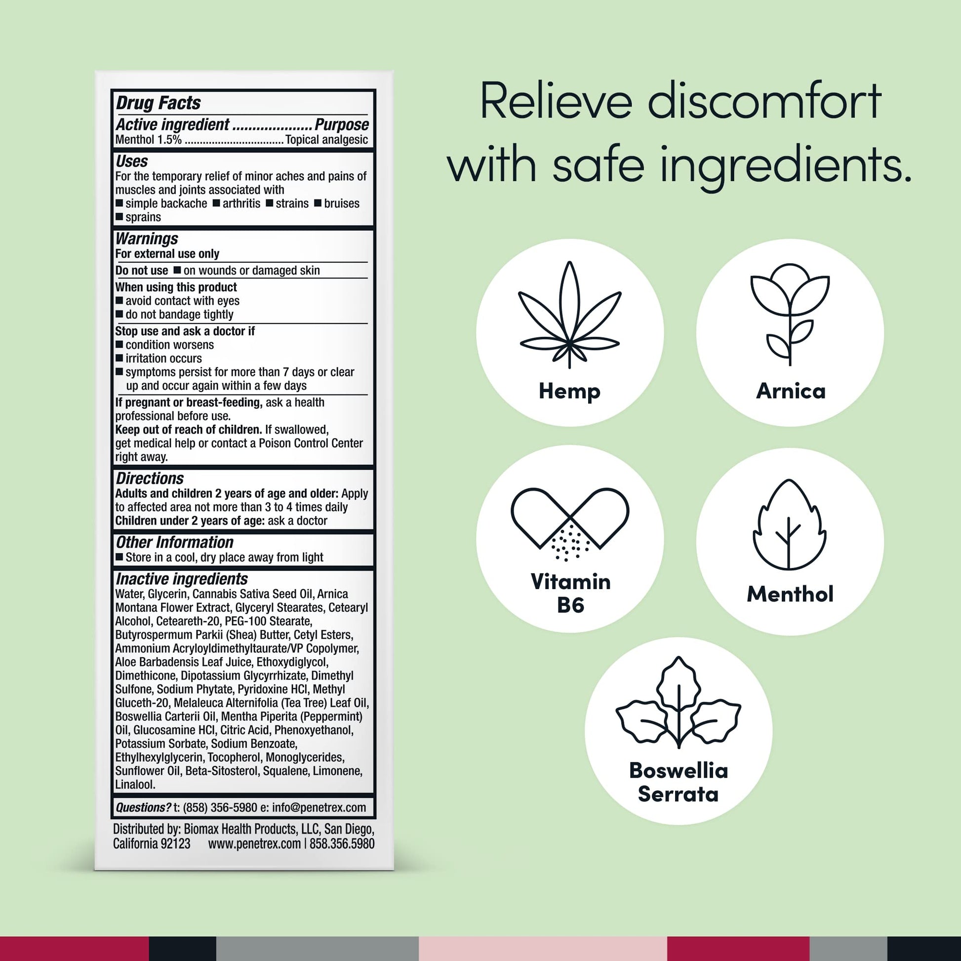 Penetrex Soothing Joint & Muscle Pain Relief Cream with Hemp - Deep Penetrating Menthol, Arnica and Hemp for Soothing, Hydrating Relief - Non-Greasy, Easy to Apply, Pleasant Scent- 2oz Squeezable Tube Penetrex uk supplements