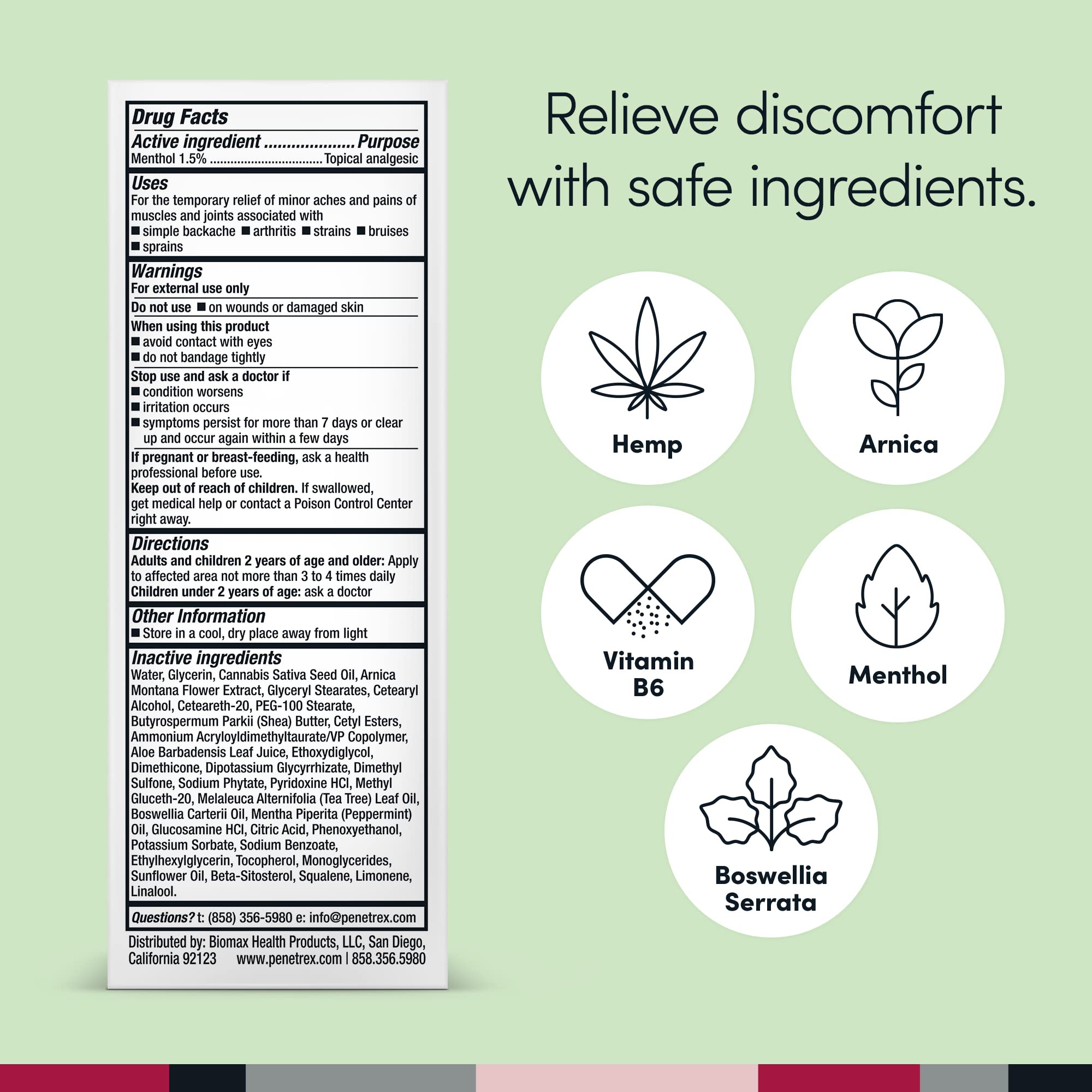 Penetrex Soothing Joint & Muscle Pain Relief Cream with Hemp - Deep Penetrating Menthol, Arnica and Hemp for Soothing, Hydrating Relief - Non-Greasy, Easy to Apply, Pleasant Scent- 2oz Squeezable Tube Penetrex uk supplements