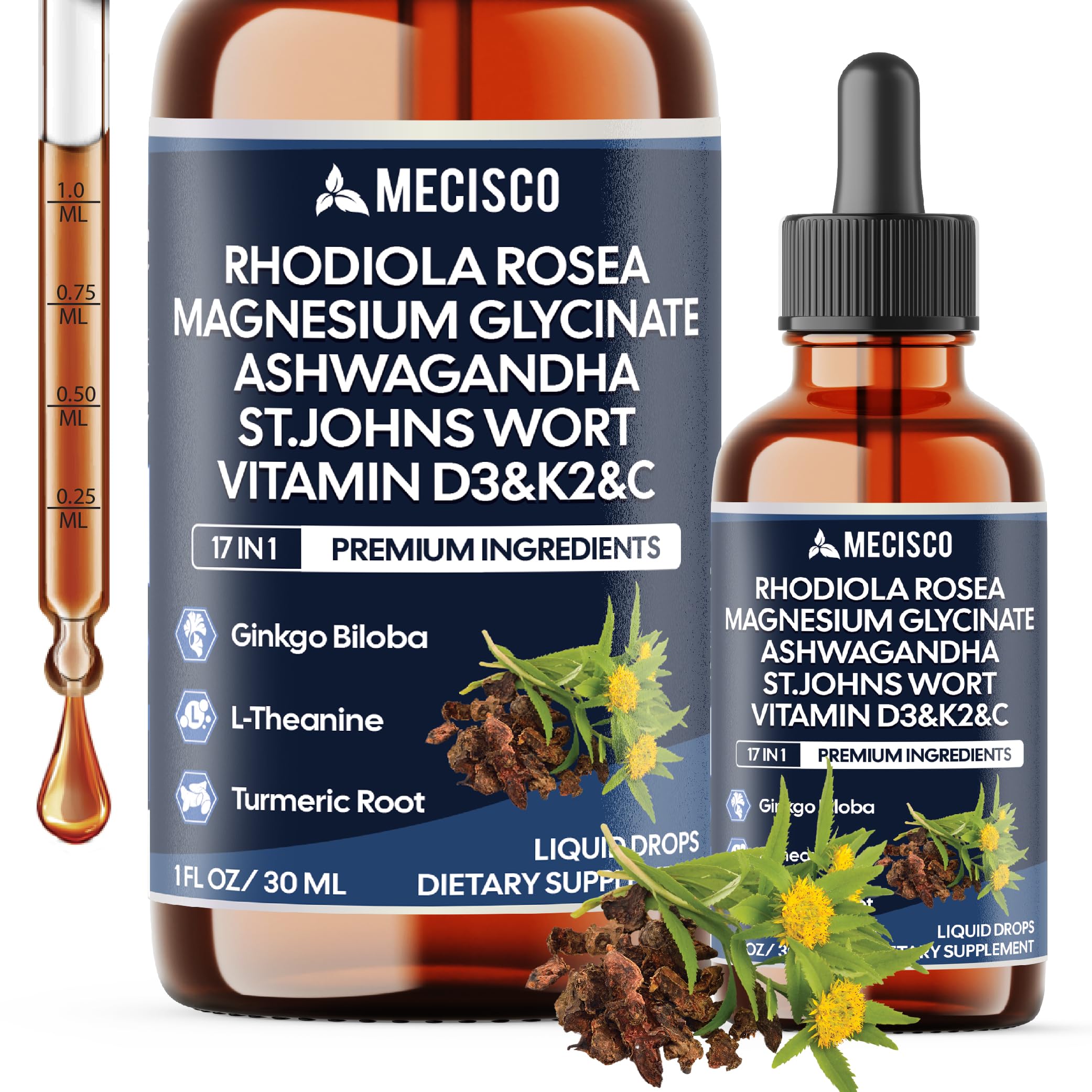 17in1 Rhodiola Rosea Liquid Drops with blend Ashwagandha Magnesium, L-Theanine. Ultra Strength Rhodiola Cortisol Supplement, Rhodiola Root for Support Relaxation, Mood, Energy - 1 FL Oz - 60 Day Mecisco uk supplements
