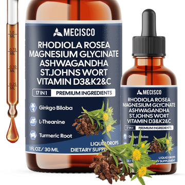17in1 Rhodiola Rosea Liquid Drops with blend Ashwagandha Magnesium, L-Theanine. Ultra Strength Rhodiola Cortisol Supplement, Rhodiola Root for Support Relaxation, Mood, Energy - 1 FL Oz - 60 Day Mecisco uk supplements