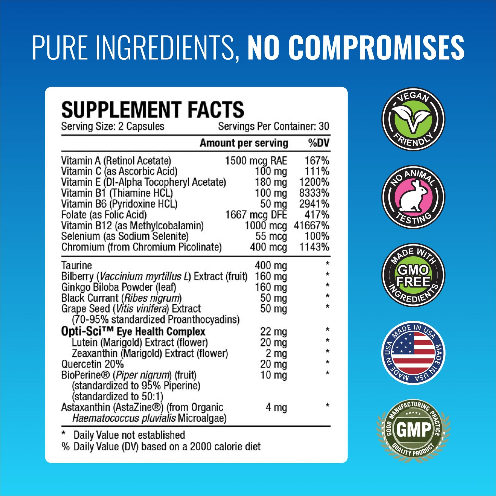 Approved Science EyeSyl - Eye Support Supplement - Chromium Picolinate, Taurine, Lutein, Zeaxanthin, Bilberry, BioPerine - 1 Month Supply - 60 Capsules - Made in The USA Approved Science uk supplements