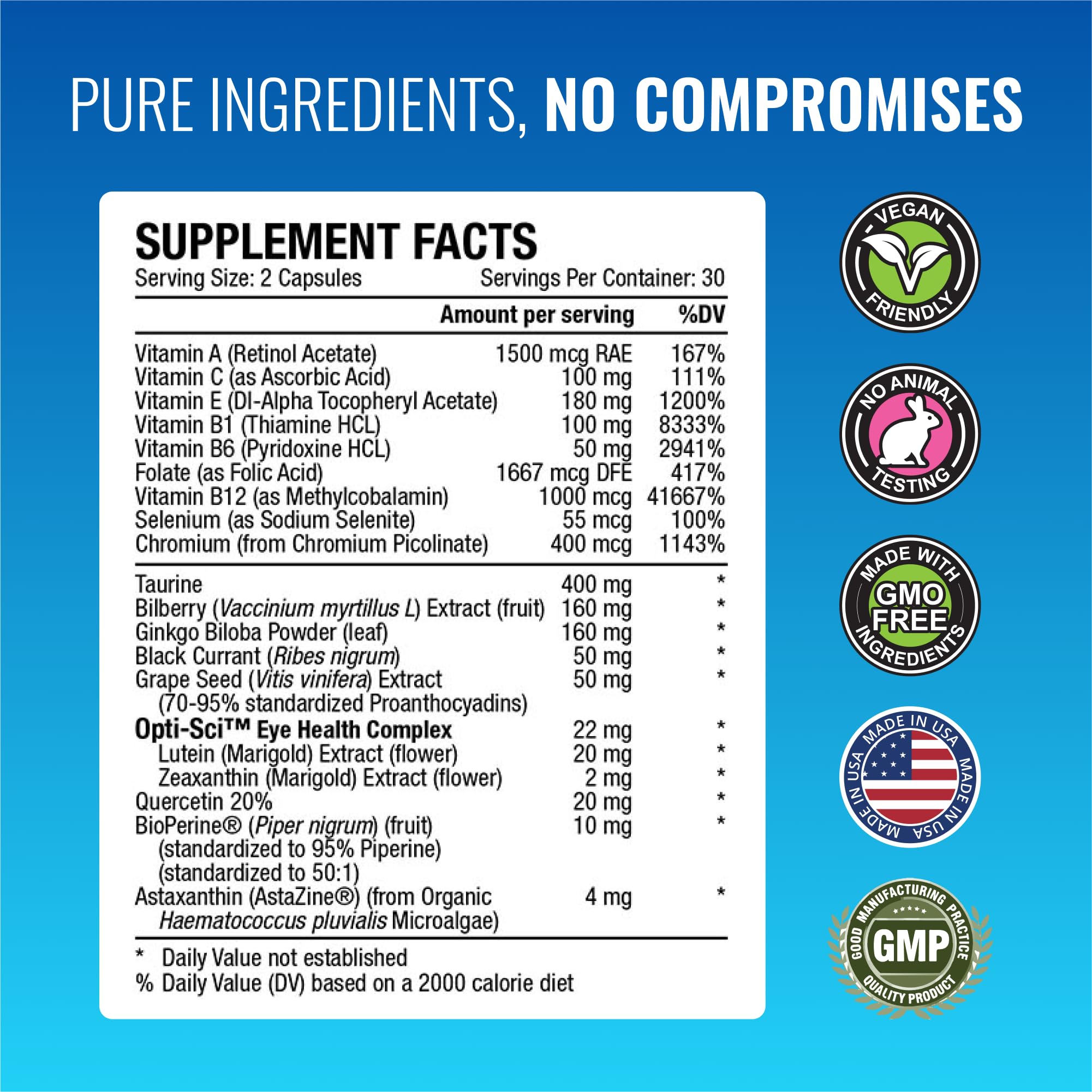 Approved Science EyeSyl - Eye Support Supplement - Chromium Picolinate, Taurine, Lutein, Zeaxanthin, Bilberry, BioPerine - 1 Month Supply - 60 Capsules - Made in The USA Approved Science uk supplements