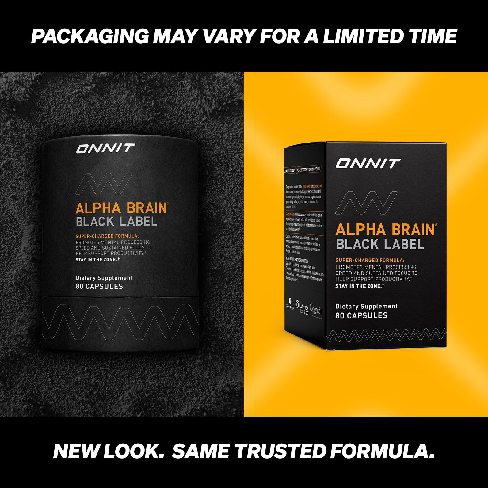 ONNIT Alpha Brain Black Label Capsules, IGEN Non-GMO Tested Citicoline Brain Supplement for Concentration and Memory, Lion’s Mane, Lutemax Lutein, L Theanine and Mucuna Pruriens, 80 Count ONNIT uk supplements