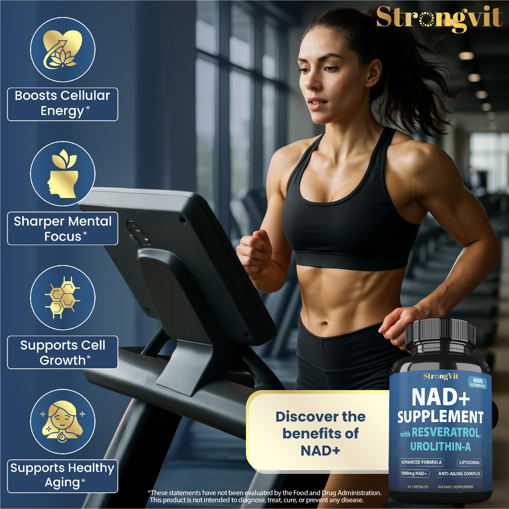 1000mg NAD Supplement with Resveratrol - Advanced Liposomal NAD+ Supplements for Men and Women - Anti-Aging Cell Regenerator - 60 NAD Plus Capsules for Energy & Cellular Health StrongVit uk supplements