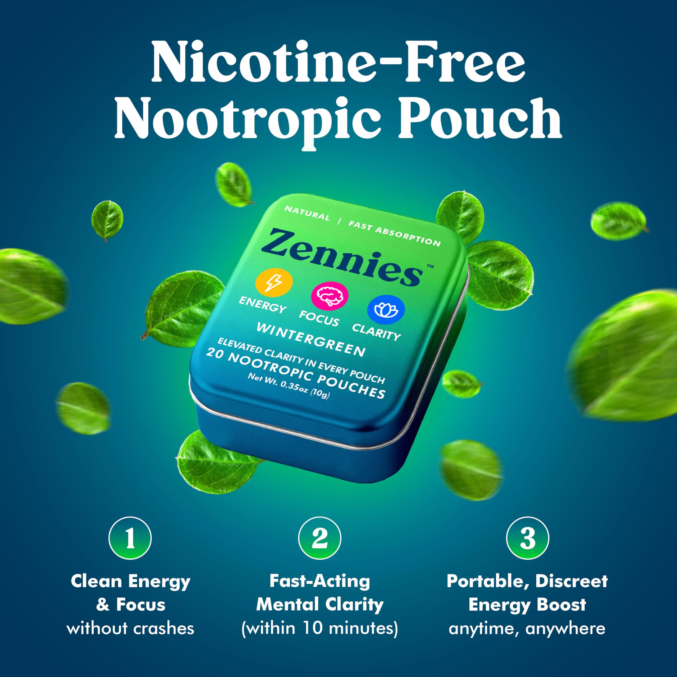 Zennies Caffeine Nootropic Pouches with Alpha GPC, L-Tyrosine & L-Theanine, Lion's Mane, Cordyceps, Reishi - Nicotine Free, No Sugar or Artificial Sweeteners Nootropic Energy Pouches, Wintergreen 1 PK Parrox uk supplements