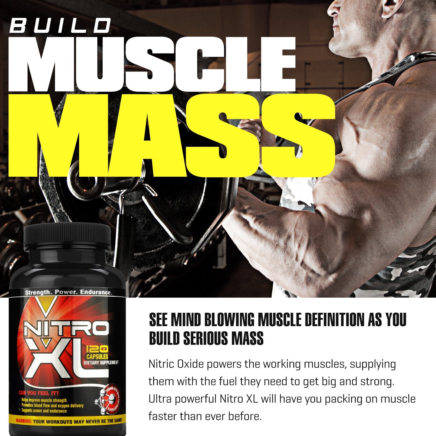Nitro XL | Nitric Oxide Bodybuilding Supplement – with L-Arginine | Build Muscle Mass Nitro XL uk supplements
