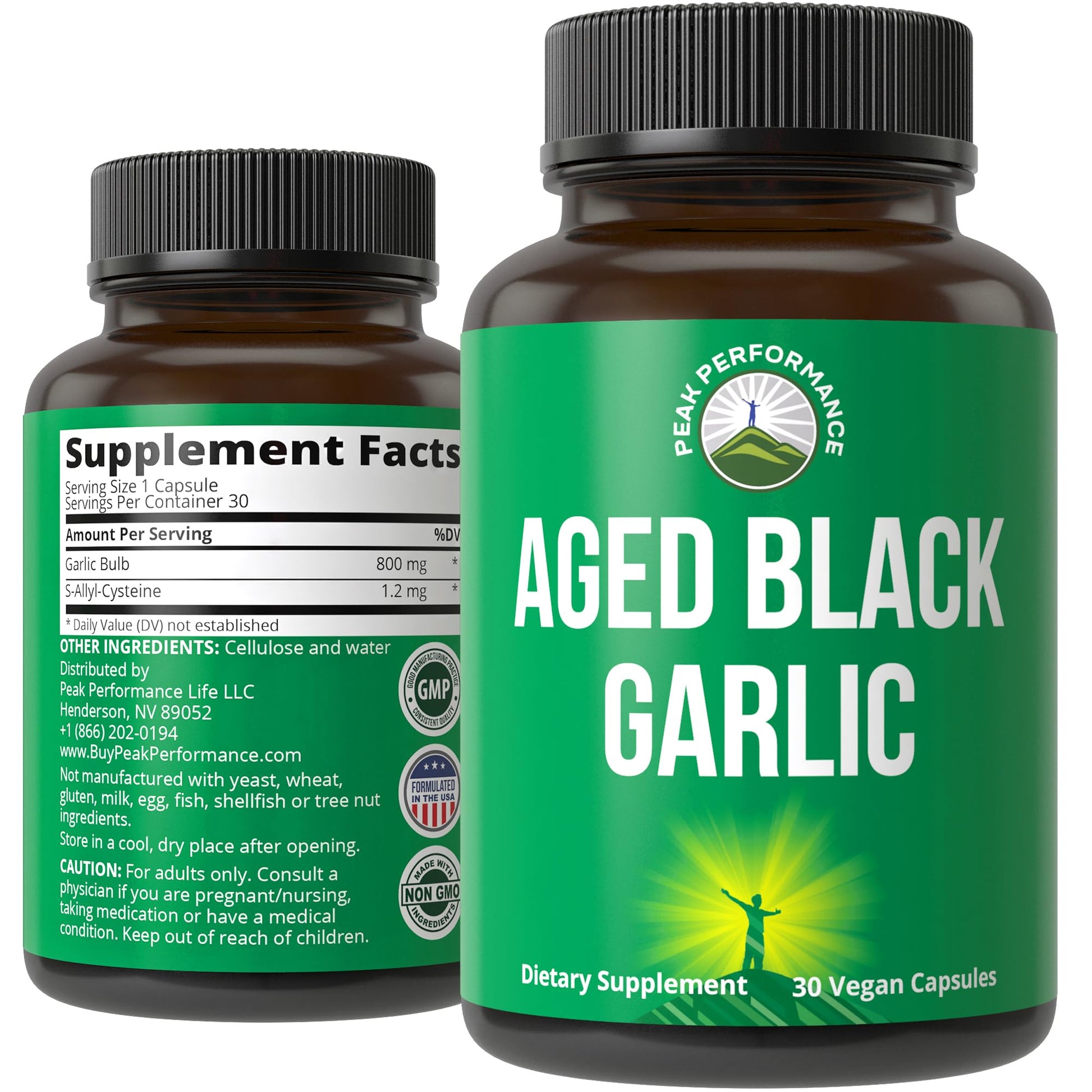 Peak Performance Aged Black Garlic Capsules. Raw Vegan Pure Odorless Extract Supplement Pills for Cholesterol, and Immune Support. from Garlic Bulb with S-Allyl Cysteine and Antioxidants Peak Performance uk supplements