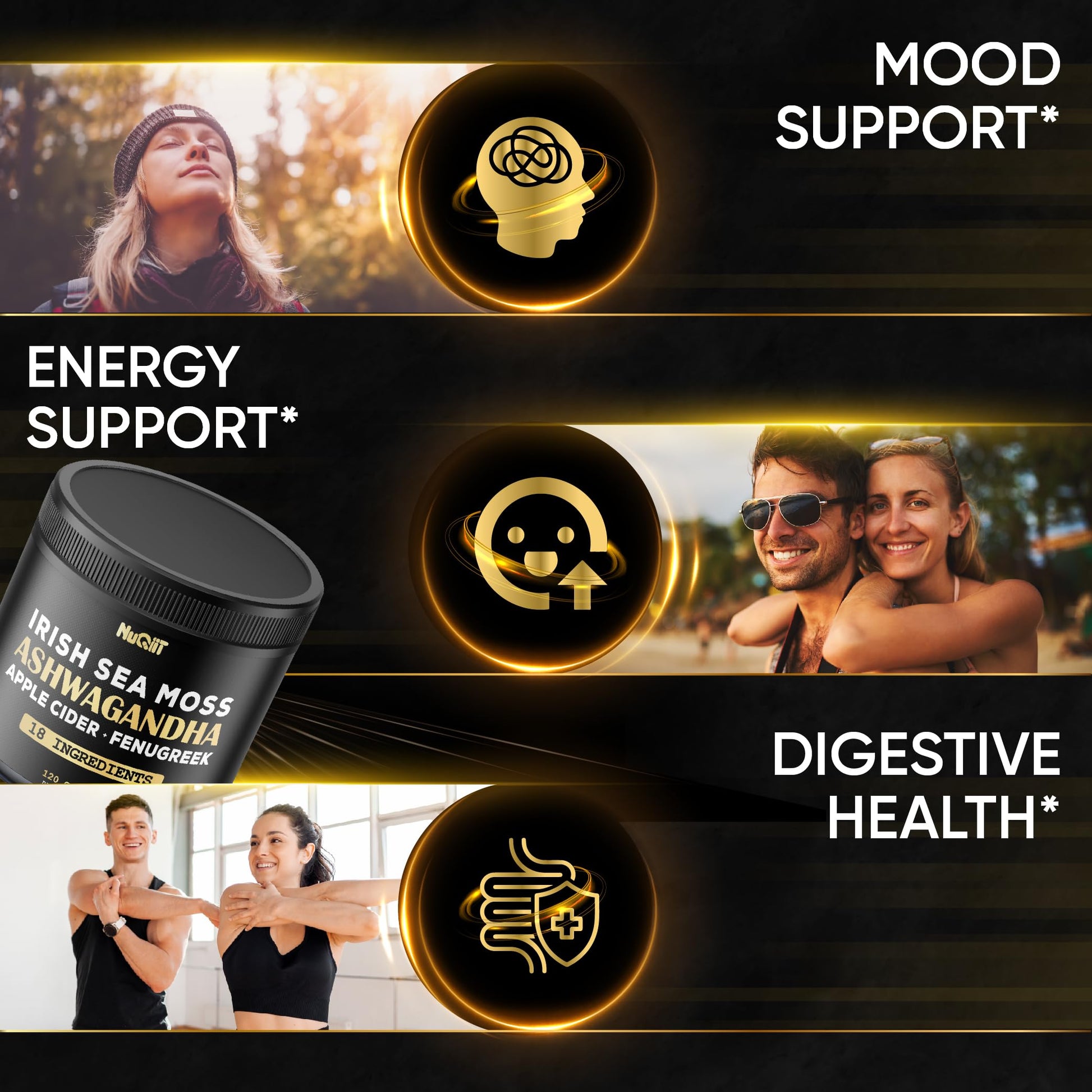 NUQIIT Organic Ashwangdha Capsules 15000mg Irish Sea Moss Apple Cider Vinegar & More - Support Brain Health, Strength & Immune System - 120 Vegan Capsules NUQIIT uk supplements