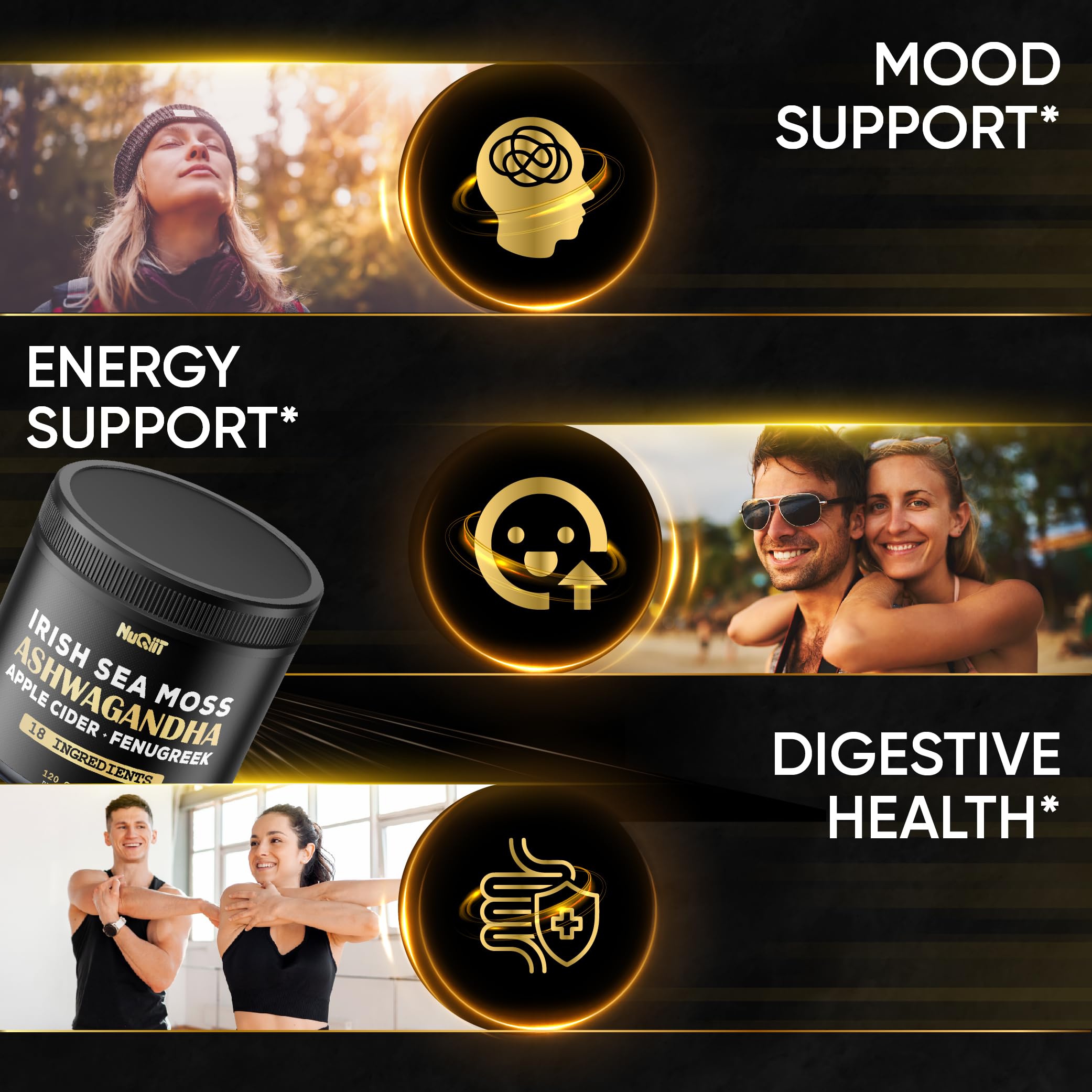 NUQIIT Organic Ashwangdha Capsules 15000mg Irish Sea Moss Apple Cider Vinegar & More - Support Brain Health, Strength & Immune System - 120 Vegan Capsules NUQIIT uk supplements