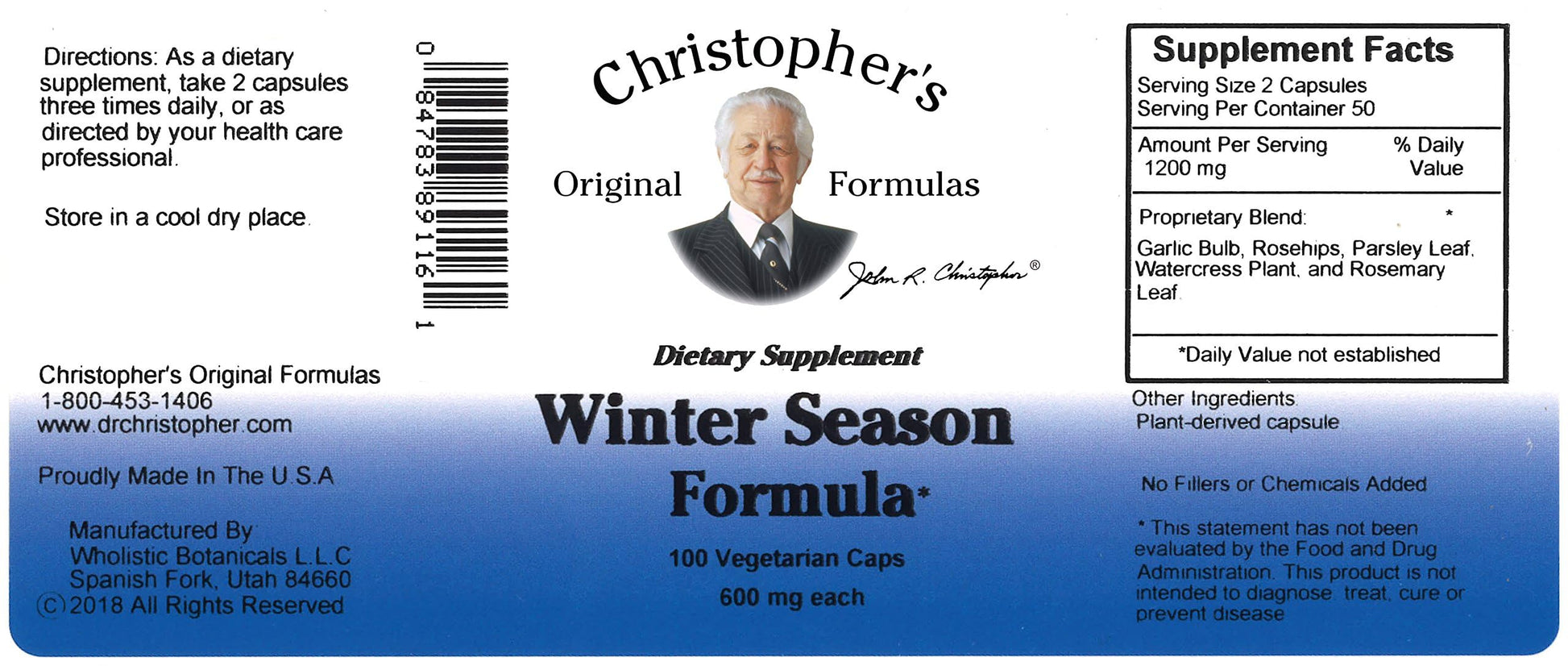 Christopher's Original Formulas Winter Season Formula, 100 Vegetarian Capsules Christopher's Original Formulas uk supplements