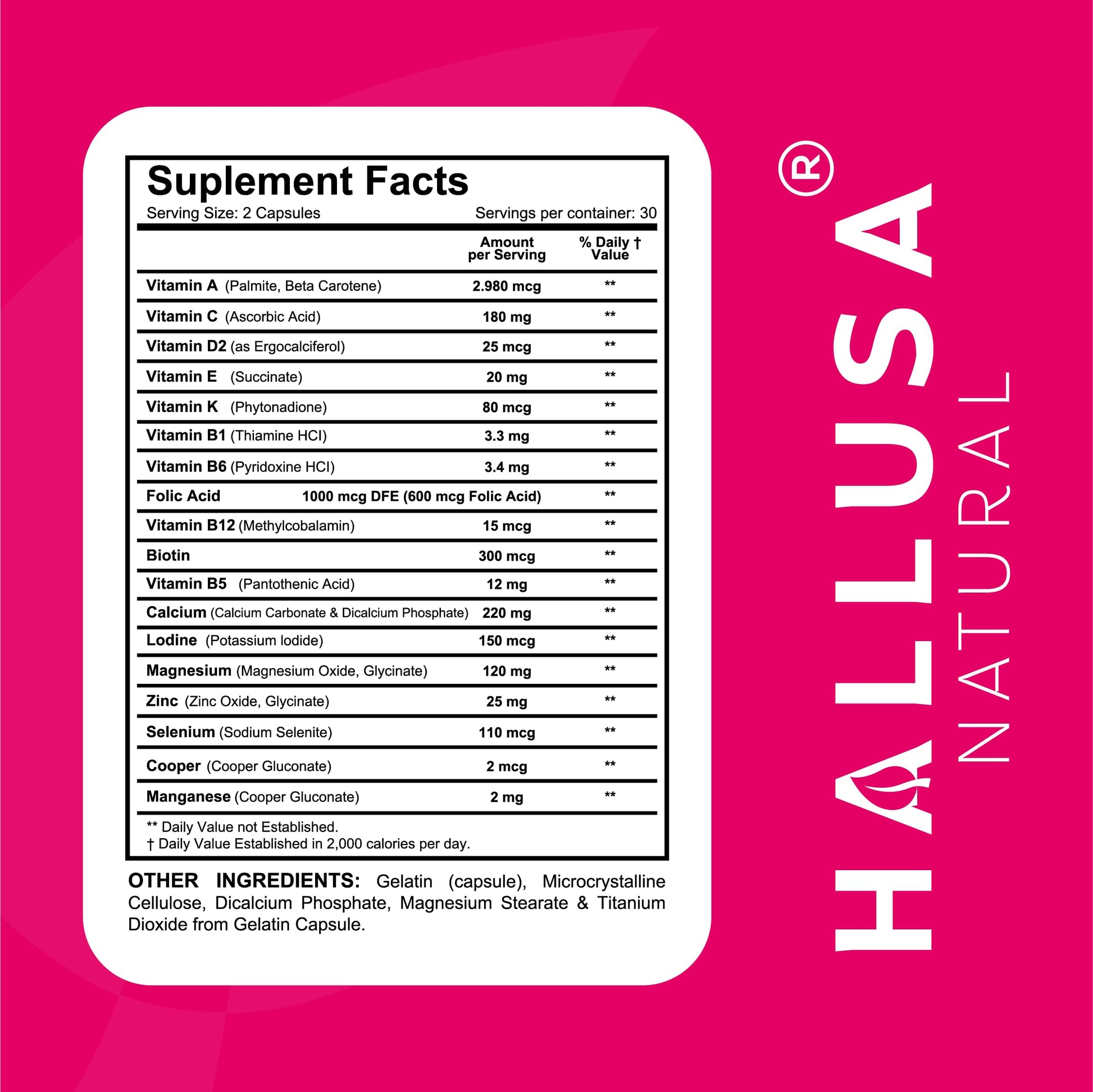 Women’s Multivitamin 18+ Vitamins & Minerals | Biotin, Folic Acid, Zinc, Calcium, Magnesium & Vitamin D | Hair, Skin & Nails Support, Energy Hallusa Natural uk supplements