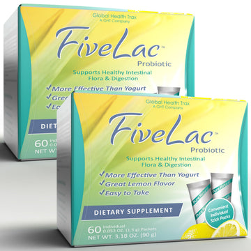 Global Health Trax GHT - FiveLac Lemon Probiotic Powder Drink Mix, Probiotics for Women, Men & Kids - Smooth Digestive Support & Elimination - Relieves Constipation & Gas - 60 Packets (2 Pack) Non-GMO ght Global Health Trax uk supplements
