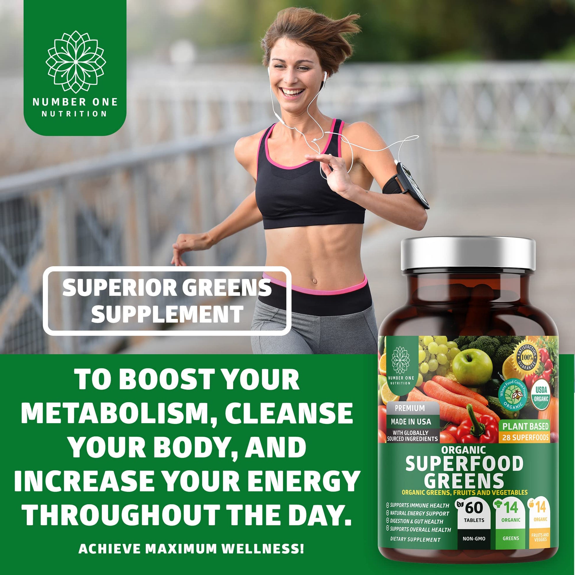 N1N Premium Organic Superfood Greens [28 Powerful Ingredients] Natural Fruit and Veggie Number One Nutrition uk supplements