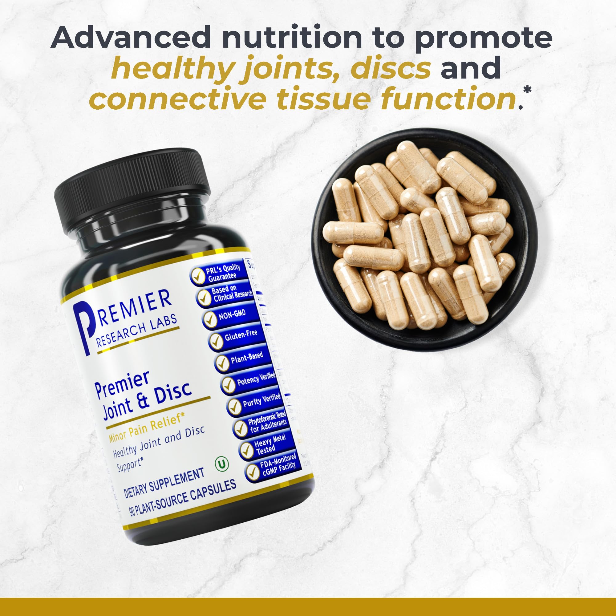 Premier Research Labs Joint & Disc Support Supplement - for Men & Women, Glucosamine, Joint Mobility and Muscle Health, Cartilage Repair, Gluten Free, Plant-Sourced - 90 Capsules Premier Research Labs uk supplements