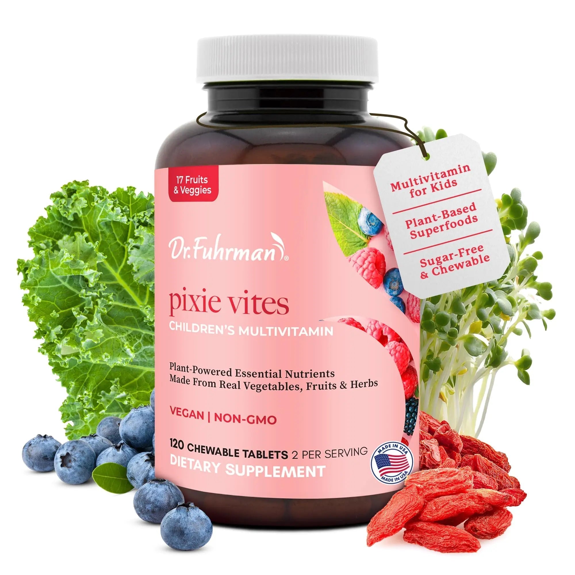 Dr. Fuhrman Pixie Vites Chewable Children's multivitamin | Whole Food Kids Multi with Vitamin D3, K2 & Zinc | Dr. Fuhrman uk supplements