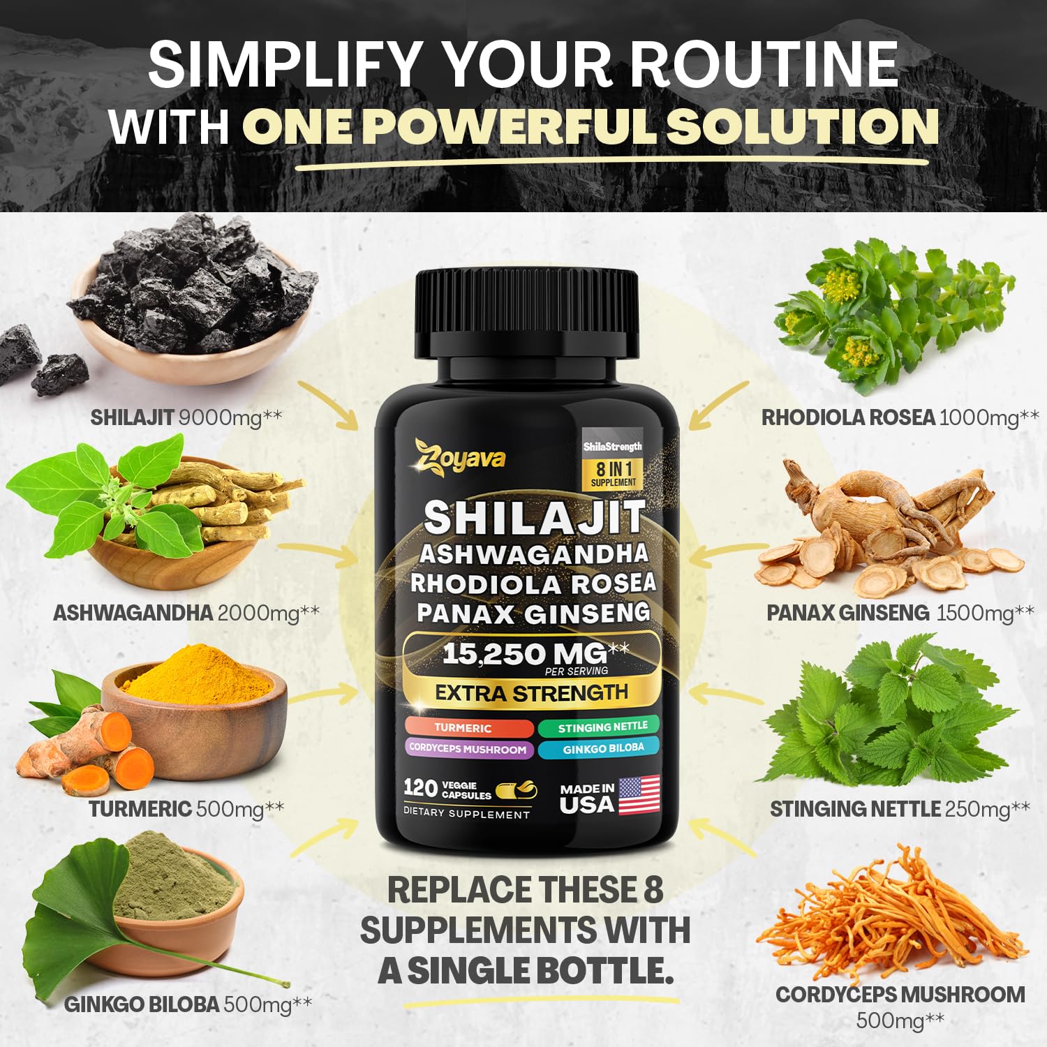 Zoyava Shilajit 9000MG Radiant Health Blend Ashwagandha 2000MG Rhodiola Rosea Zoyava uk supplements