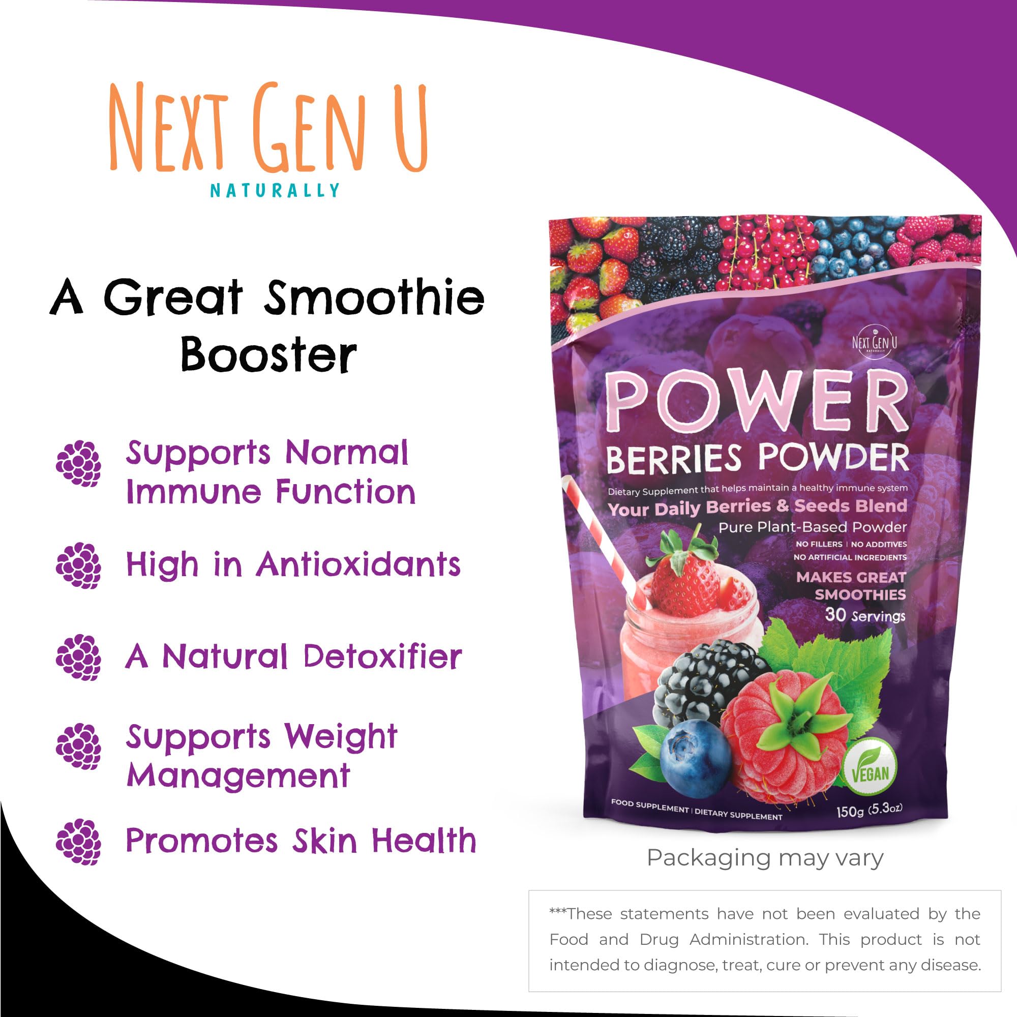 Super Berry Powder - 150g - Immune Support - Food Supplement - Superfood Berries - Smoothie Mix for Shakes - Healthy Boost for Detox Juice Beverages or Any Drink - by NextGenU NGU Next Gen U uk supplements