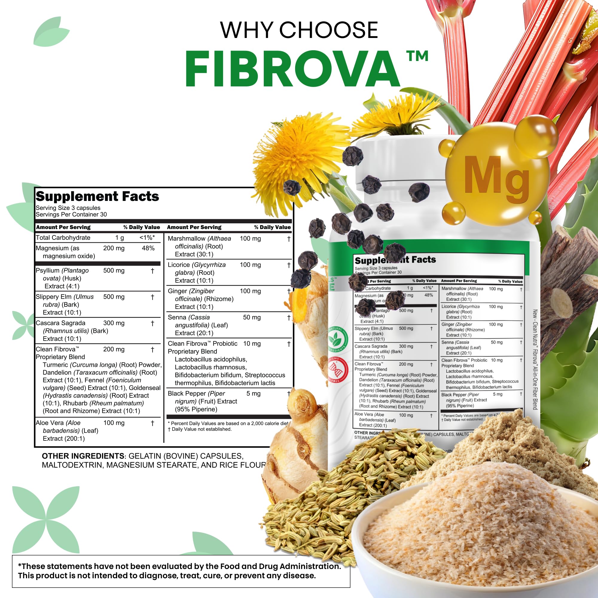 Fiber Supplement Capsules Slippery Elm Psyllium Husk Cascara Sagrada Dandelion Root Turmeric Supplement Aloe Vera Licorice Senna Marshmallow Root Digestive Health Cleanse 90 Pills by Clean Nutra Clean Nutraceuticals uk supplements