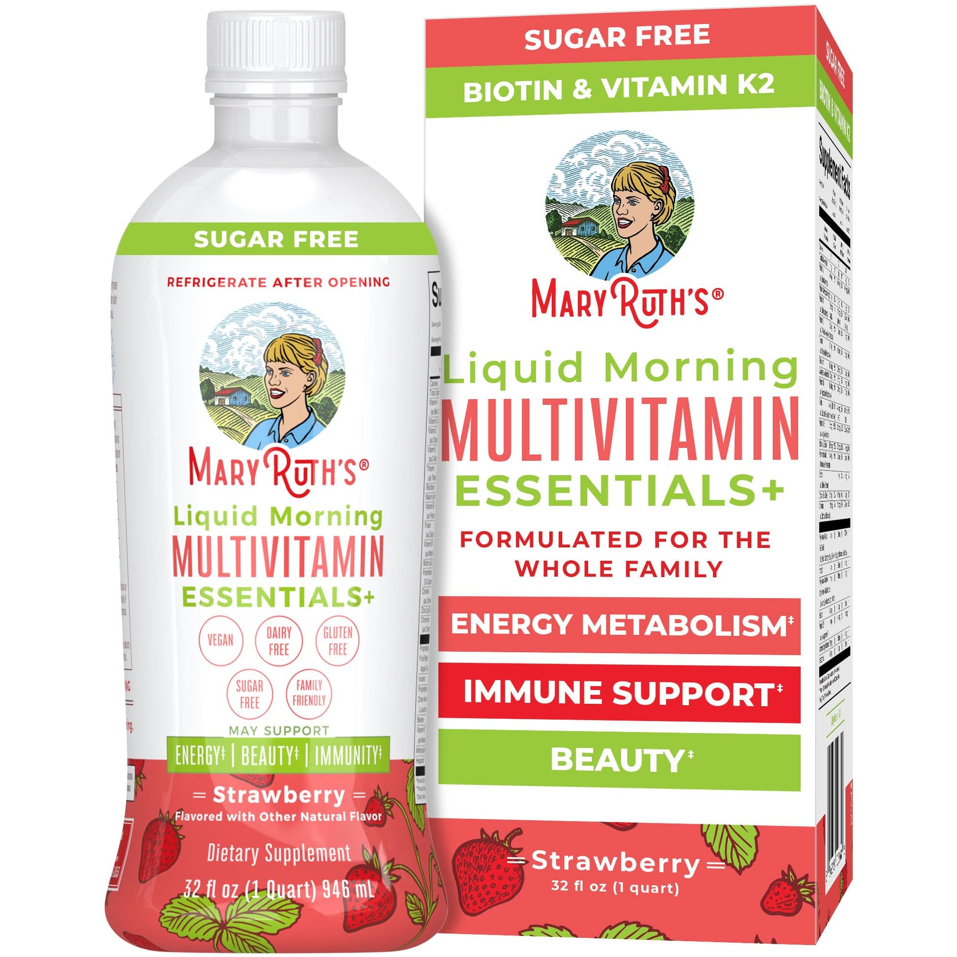 MaryRuth's Liquid Morning Multivitamin Essentials+ | Vitamin A C D E B6 B12 K2 Biotin Zinc | Mens Womens Multivitamin | Immune Support | Beauty | Sugar Free | Vitamins for Ages 1+ | Vegan | 32 Fl Oz MARYRUTH'S uk supplements