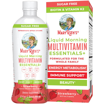 MaryRuth's Liquid Morning Multivitamin Essentials+ | Vitamin A C D E B6 B12 K2 Biotin Zinc | Mens Womens Multivitamin | Immune Support | Beauty | Sugar Free | Vitamins for Ages 1+ | Vegan | 32 Fl Oz MARYRUTH'S uk supplements