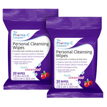 The Pharma-C Company Personal Cleansing Wipes [2 packs of 20 wipes] - Enriched with Cranberry & Aloe Vera Generic uk supplements