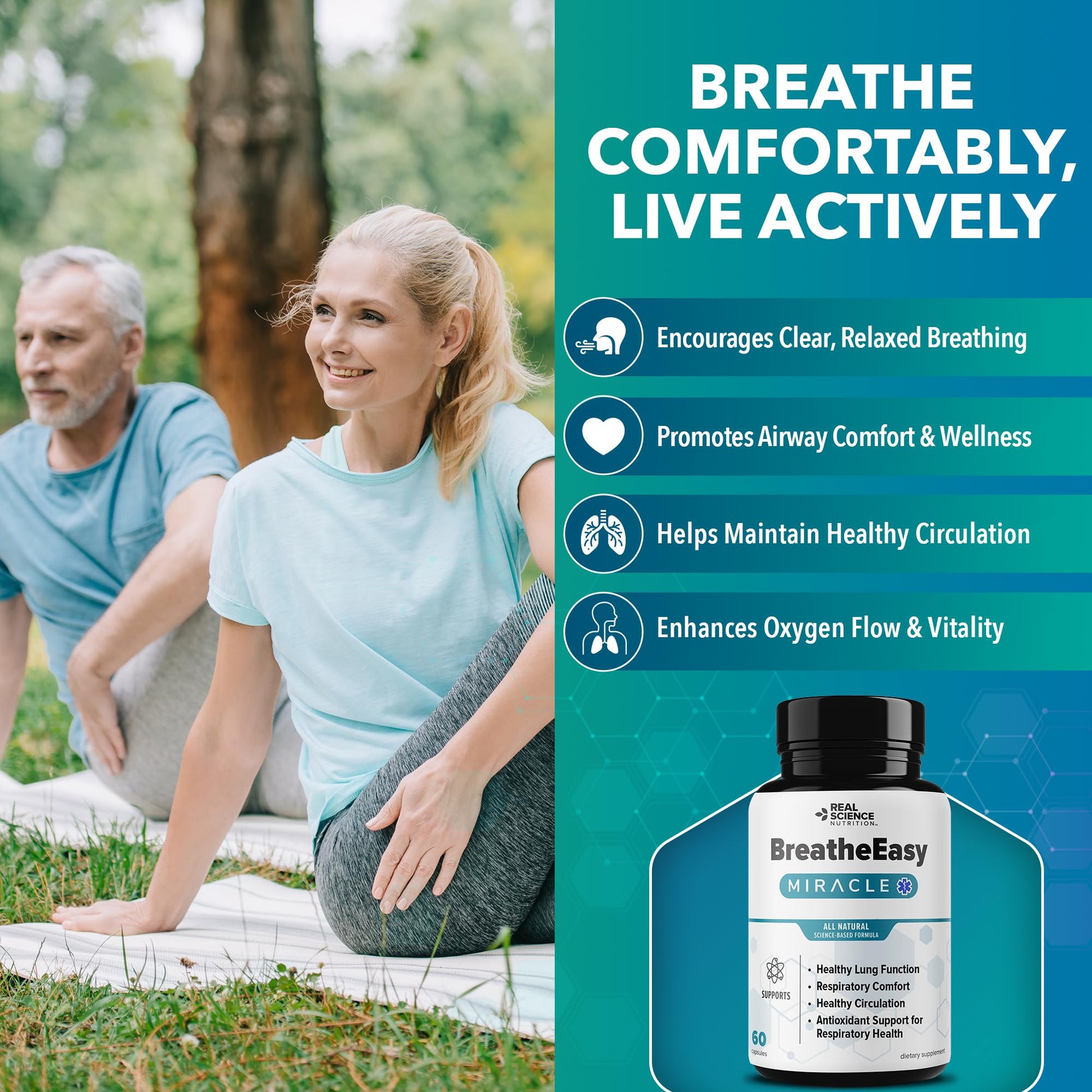 Real Science Nutrition BreatheEasy Lung Support Supplement for Lung Health & Respiratory Wellness – Lung Cleanse Formula with Vinitrox, GABA for Circulation Support - Made in USA - 60 Capsules Real Science Nutrition uk supplements