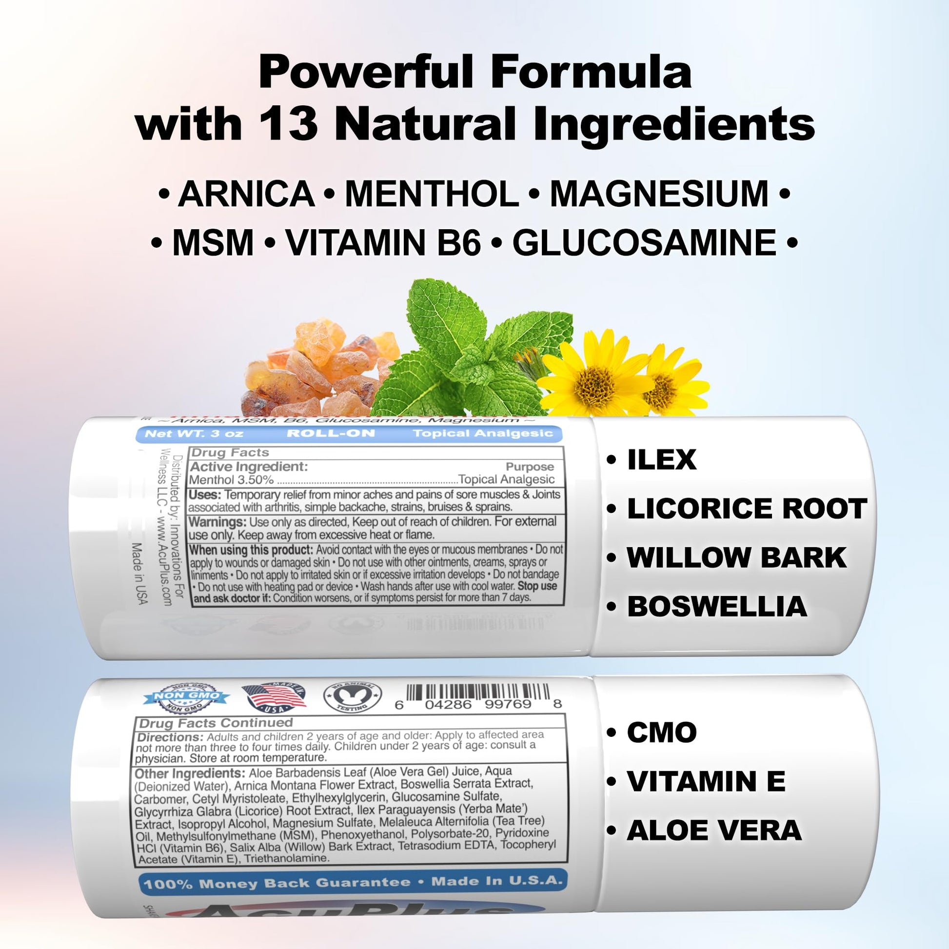 AcuPlus - Pain Relief Roll On - Topical Anti Inflammatory to Soothe Muscles & Joints - Arthritis Pain Reliever, Bursitis, Tendonitis Cream - TSA Compliant, Convenient Roll On - 3 fl. oz. (Pack of 1) AcuPlus uk supplements