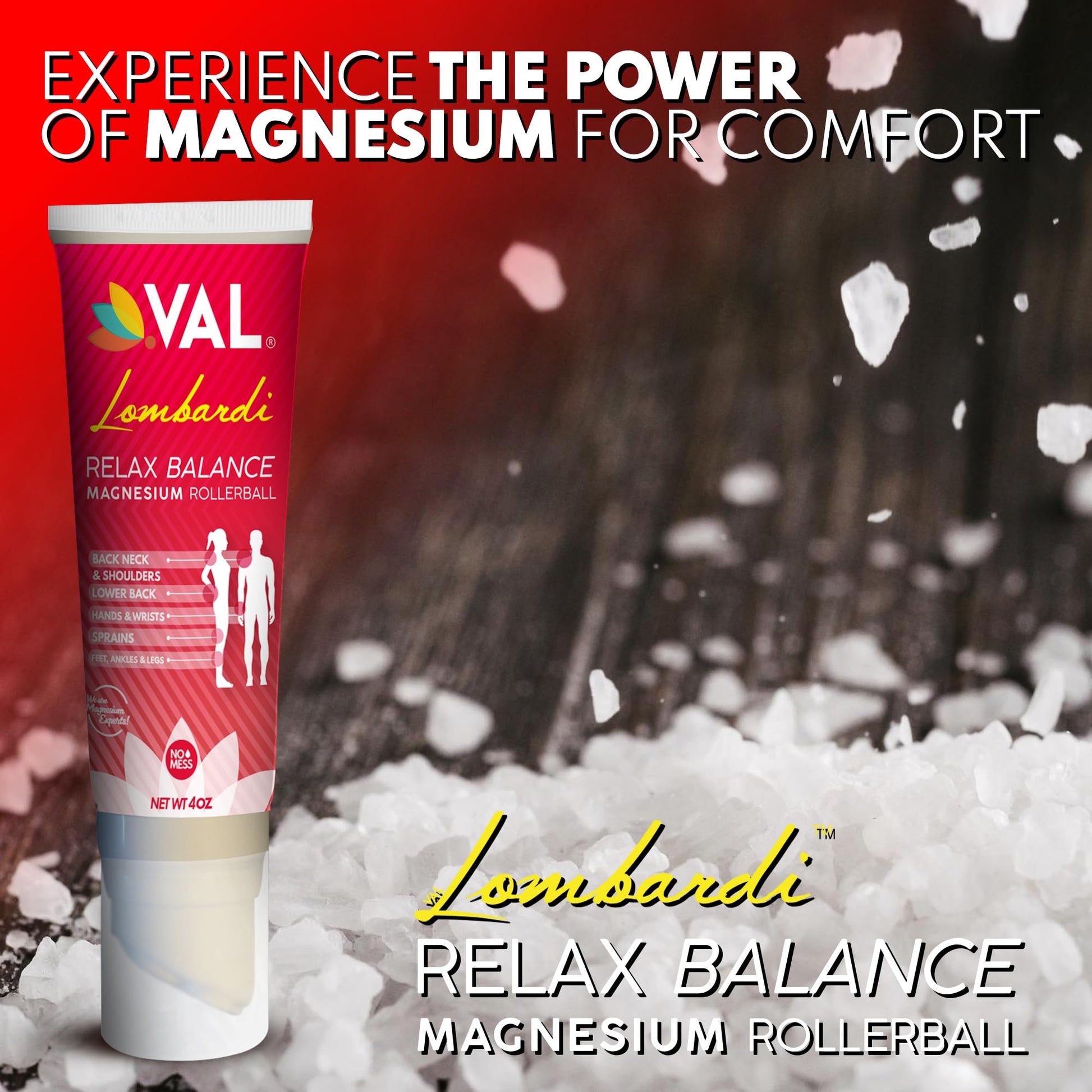 VAL Lombardi Relax Balance Magnesium Rollerball | Zechstein Magnesium + Herbal Extracts | Joint & Muscle Relief for Neck, Back, Legs | No Mess, Non-Greasy | 4oz VAL uk supplements