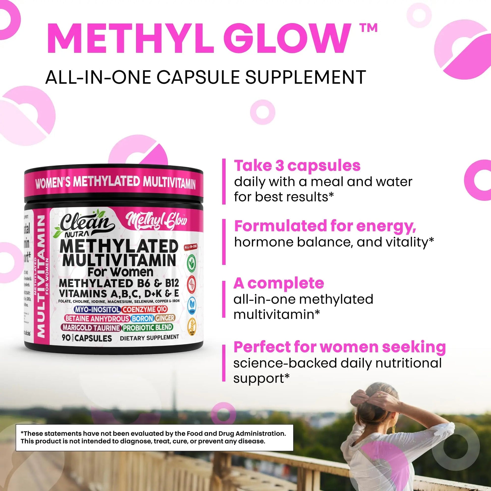 Methylated Multivitamin for Women Vitamins B6 Methyl B12 A B C D K E Folate Choline Omega 3 Thiamine Riboflavin Iron Clean Nutraceuticals uk supplements
