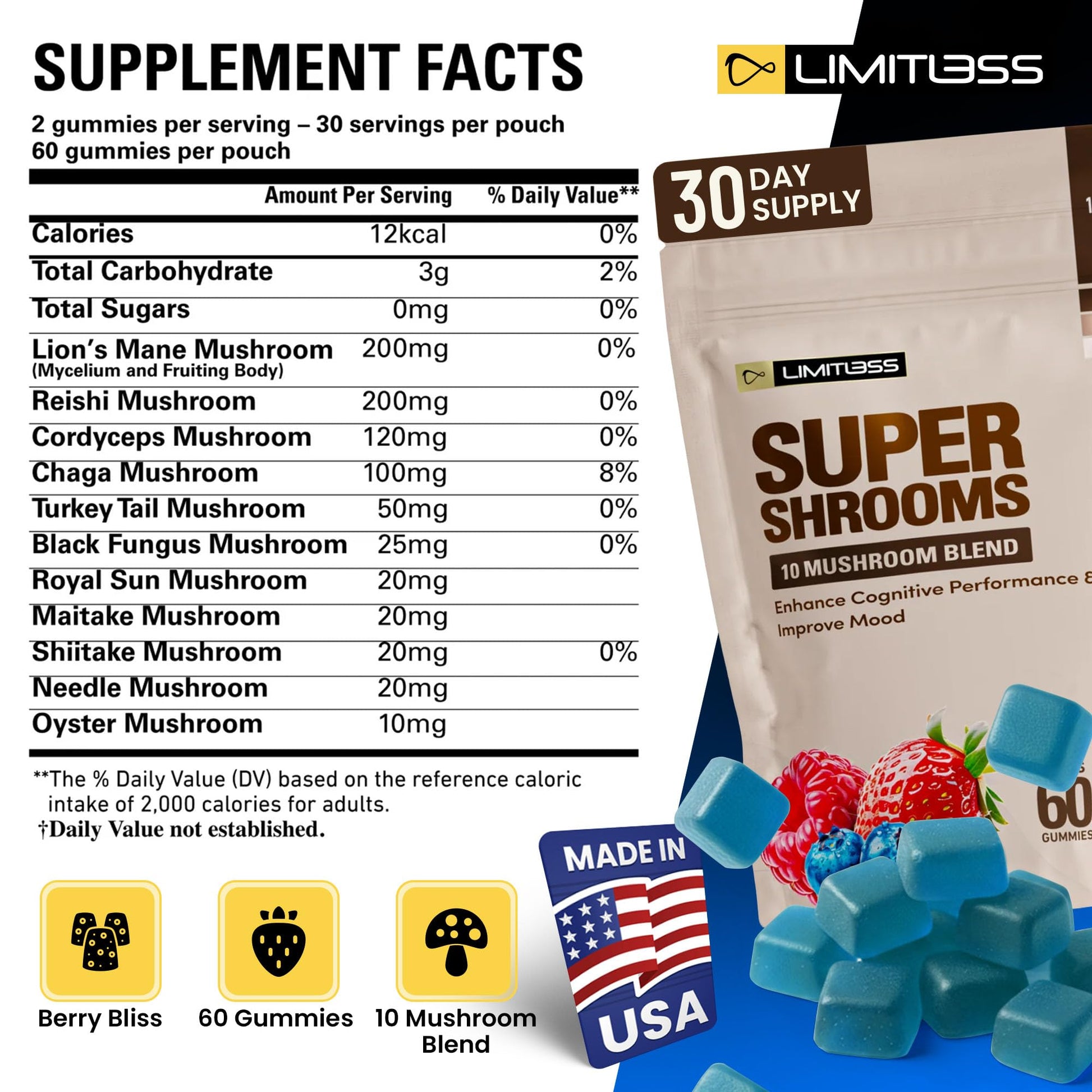 Limitless Supershrooms Smart Focus Gummies - 30 Day Supply LIMITLESS X uk supplements