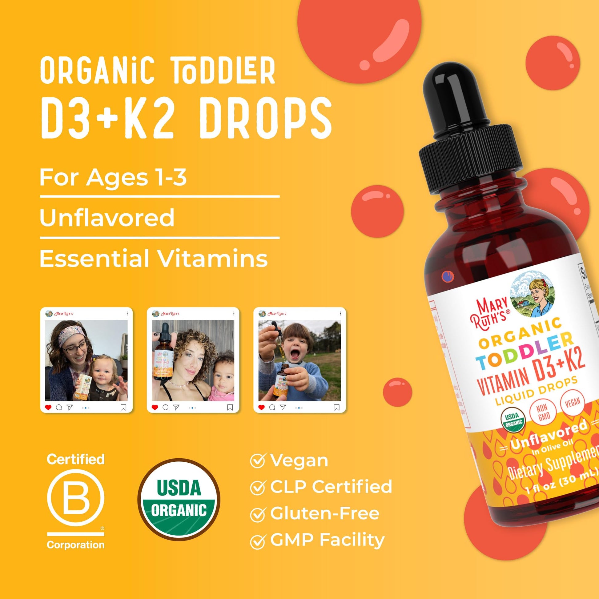 MaryRuth Organics Vitamin D3 | Vitamin K2 | Vitamin D3 K2 Drops | K2 D3 Vitamin Liquid Supplement for Toddlers | Kids Supplement for Calcium Absorption Strong Bones | Vegan | Gluten Free | 1 Fl Oz MARYRUTH'S uk supplements