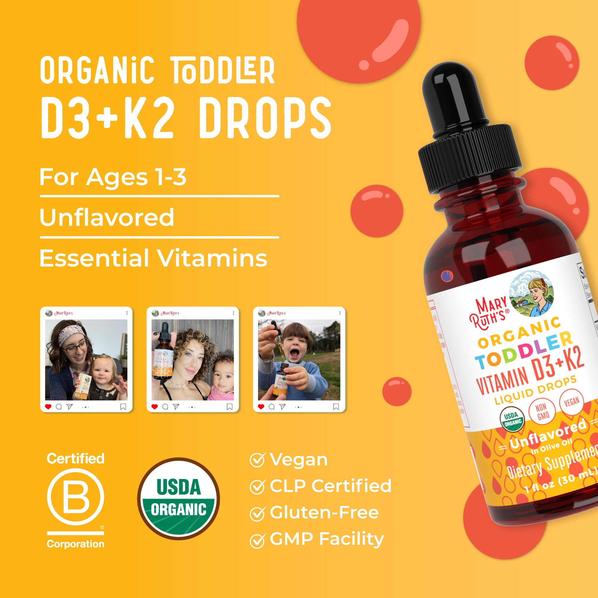 MaryRuth Organics Vitamin D3 | Vitamin K2 | Vitamin D3 K2 Drops | K2 D3 Vitamin Liquid Supplement for Toddlers | Kids Supplement for Calcium Absorption Strong Bones | Vegan | Gluten Free | 1 Fl Oz MARYRUTH'S uk supplements