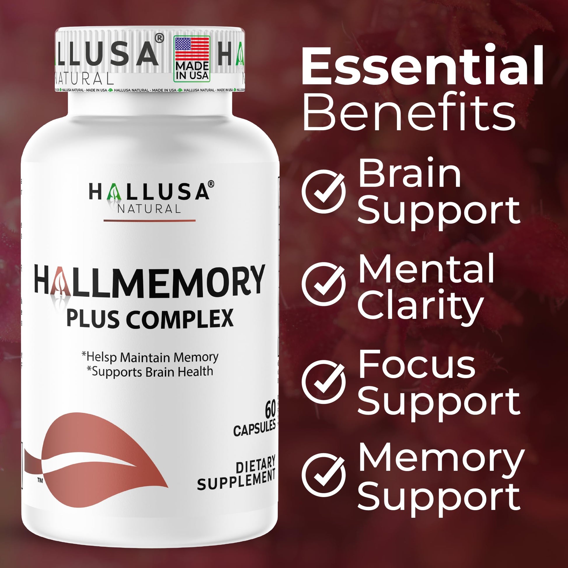 Hallusa Natural Brain Health Supplement Capsules 1680mg, Ginkgo Biloba, B Vitamins & Choline, Memory & Focus Support, Brain Booster for Men & Women, 60 Count Hallusa Natural uk supplements