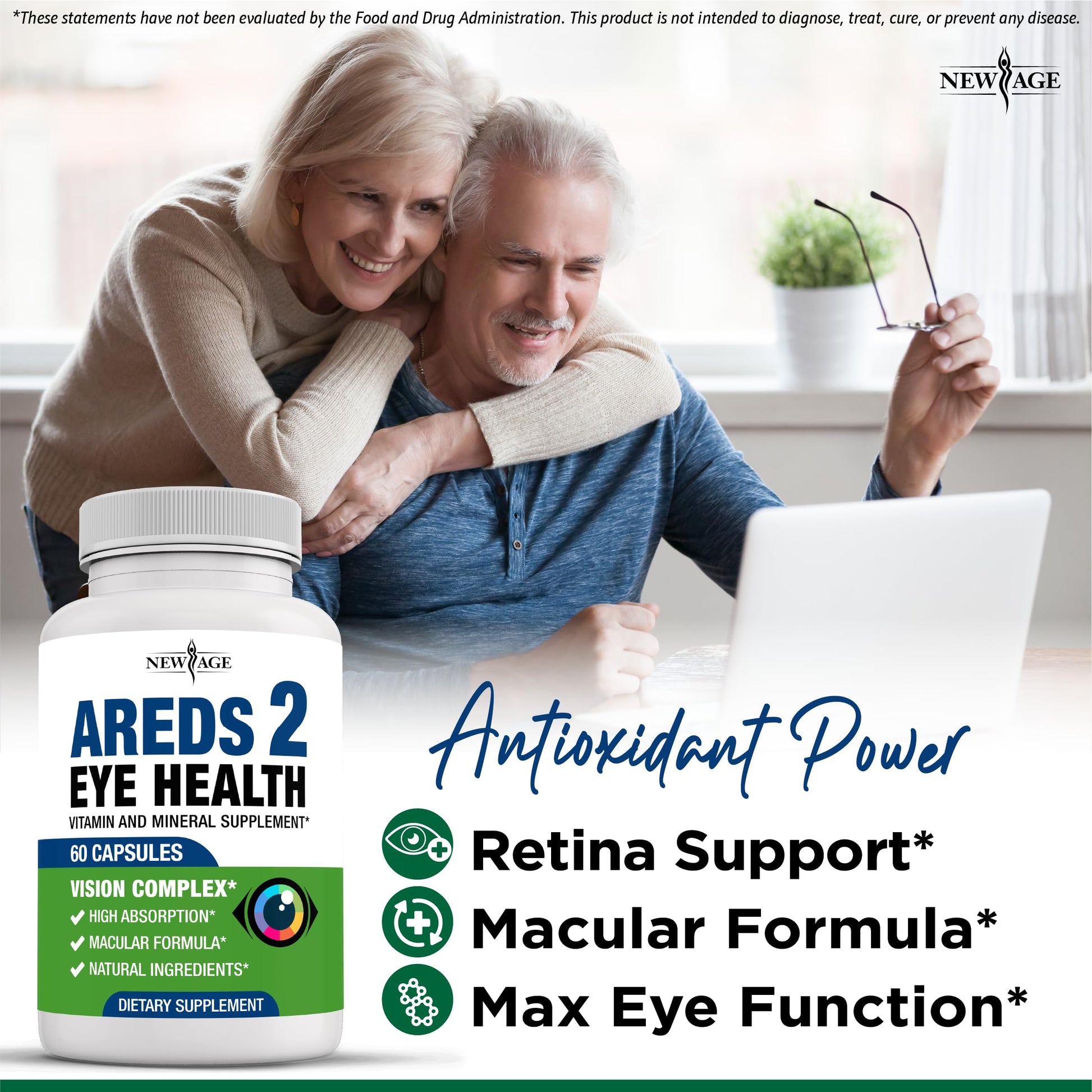 NEW AGE AREDS 2 Eye Vitamins - Lutein, Zeaxanthin, Bilberry, Astaxanthin Mineral Vision Supplement - 180 Count NEW AGE uk supplements